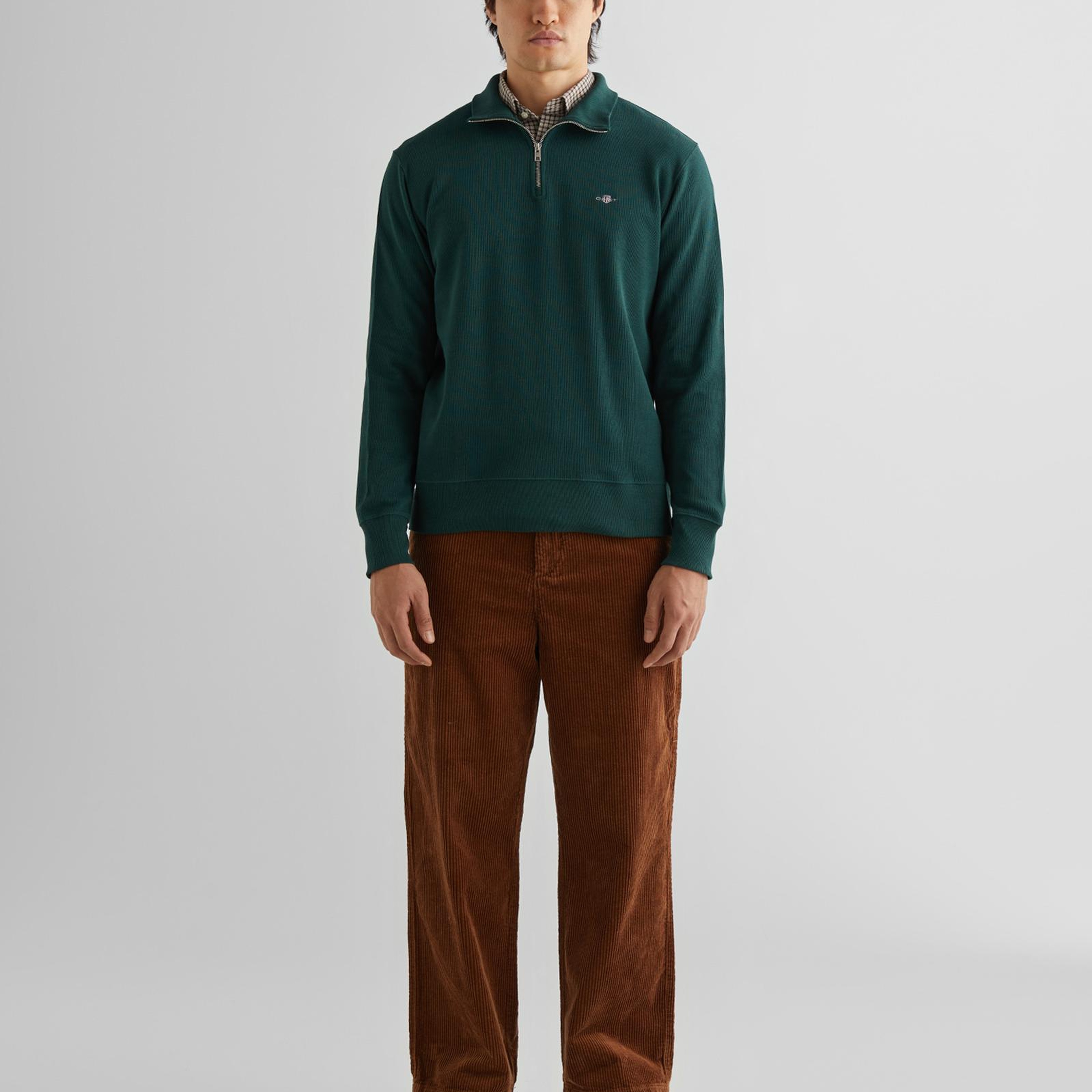 GANT Erkek Yeşil Regular Fit Yarım Fermuarlı Sweatshirt