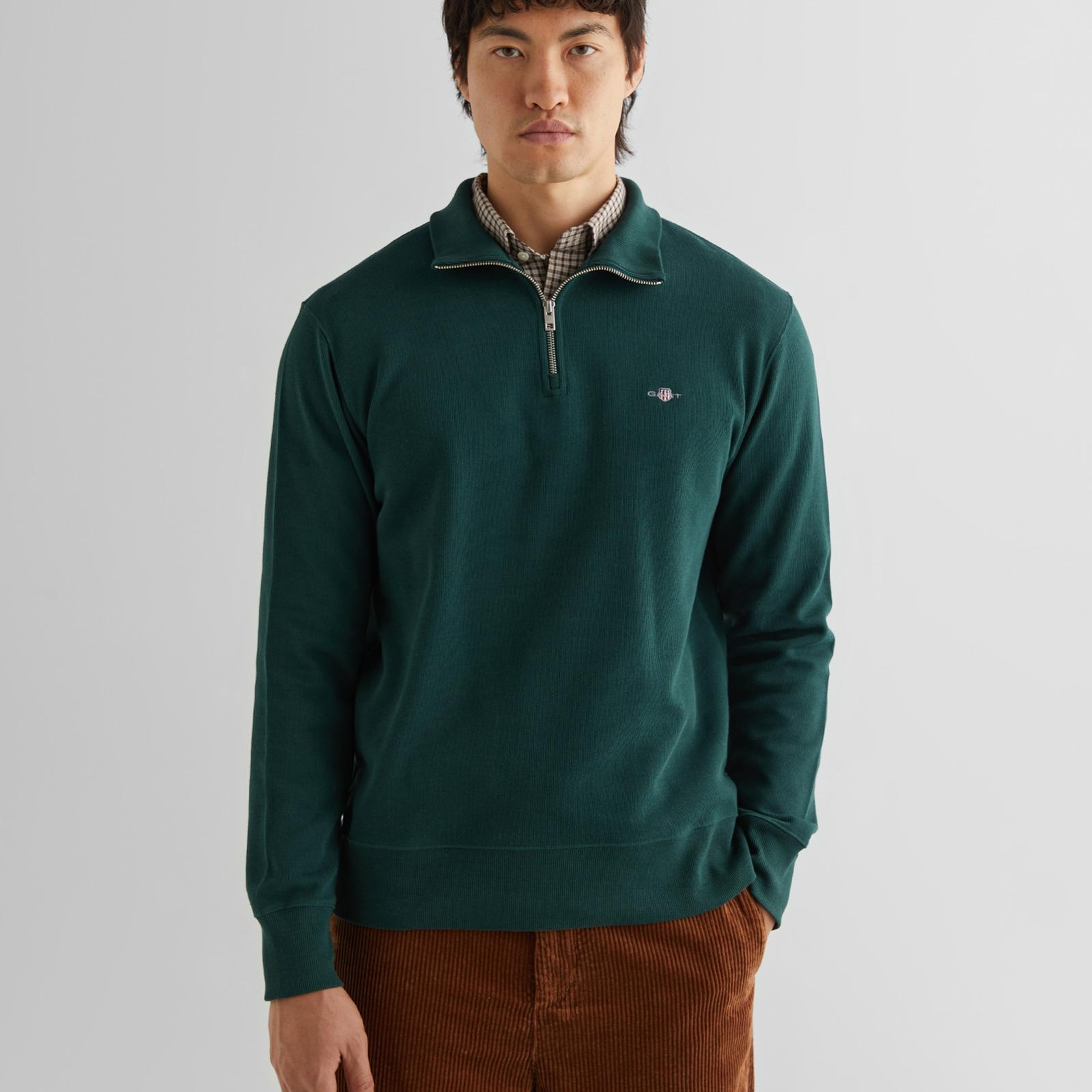 GANT Erkek Yeşil Regular Fit Yarım Fermuarlı Sweatshirt