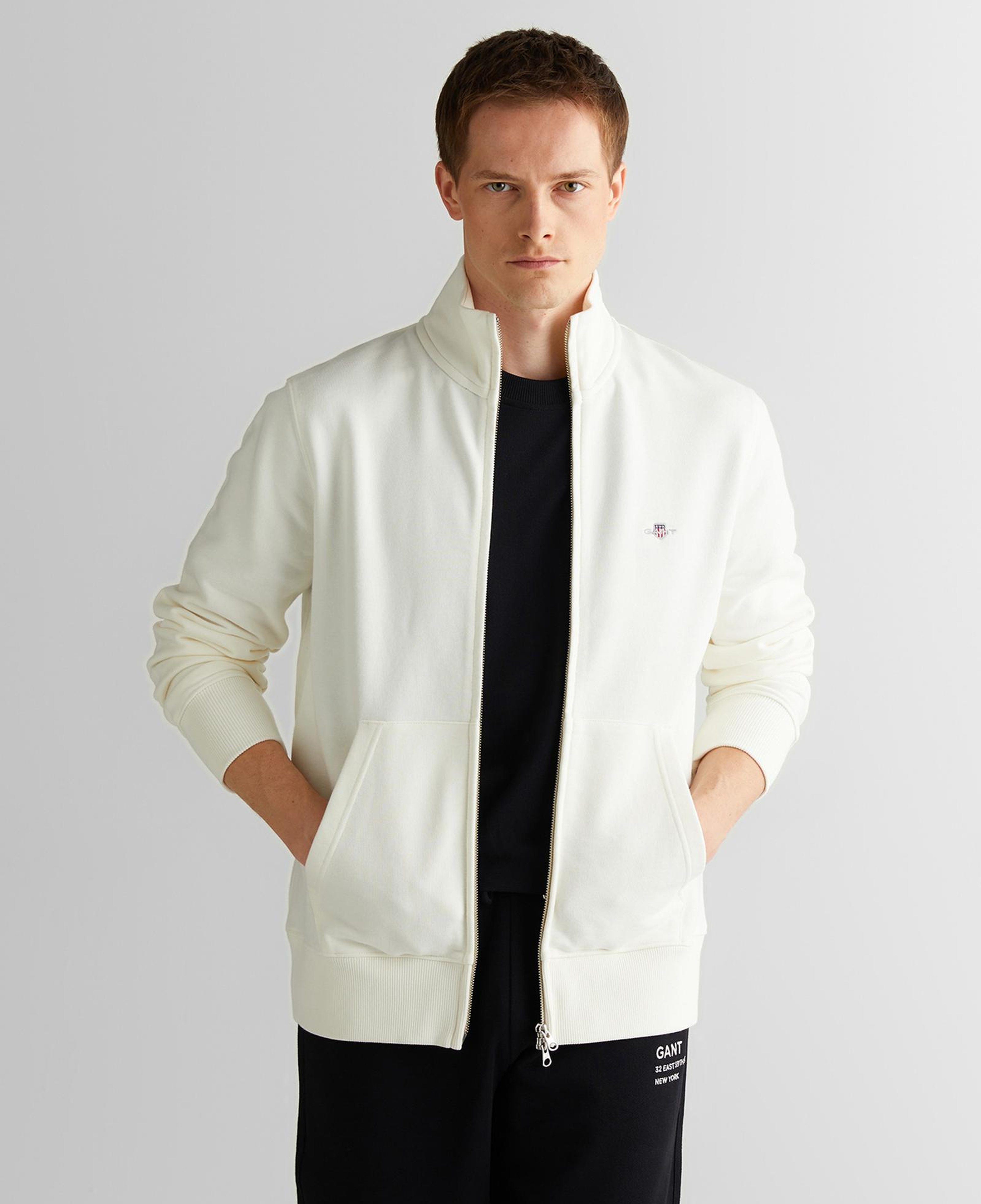GANT Erkek Beyaz Regular Fit Fermuarlı Sweatshirt