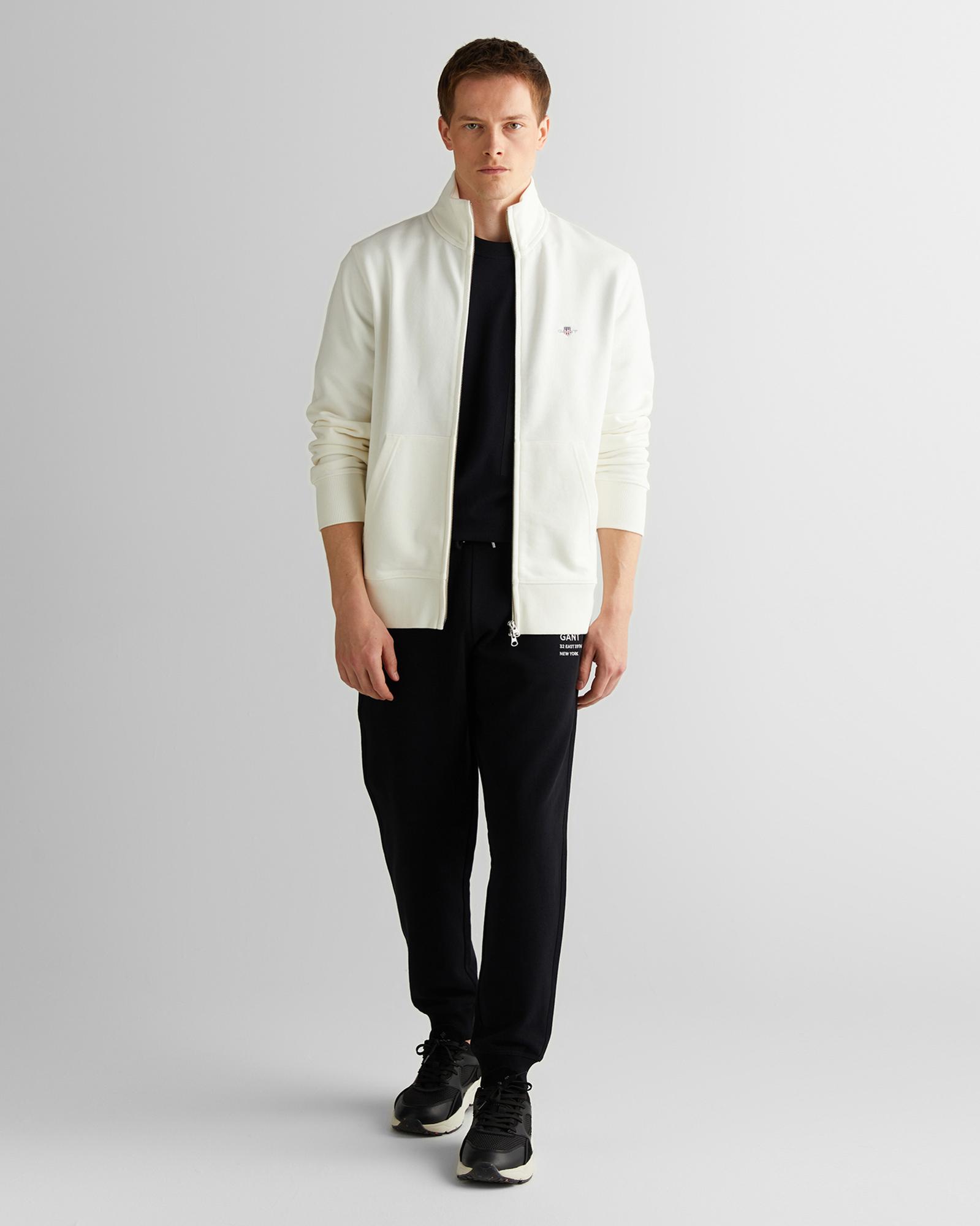 GANT Erkek Beyaz Regular Fit Fermuarlı Sweatshirt