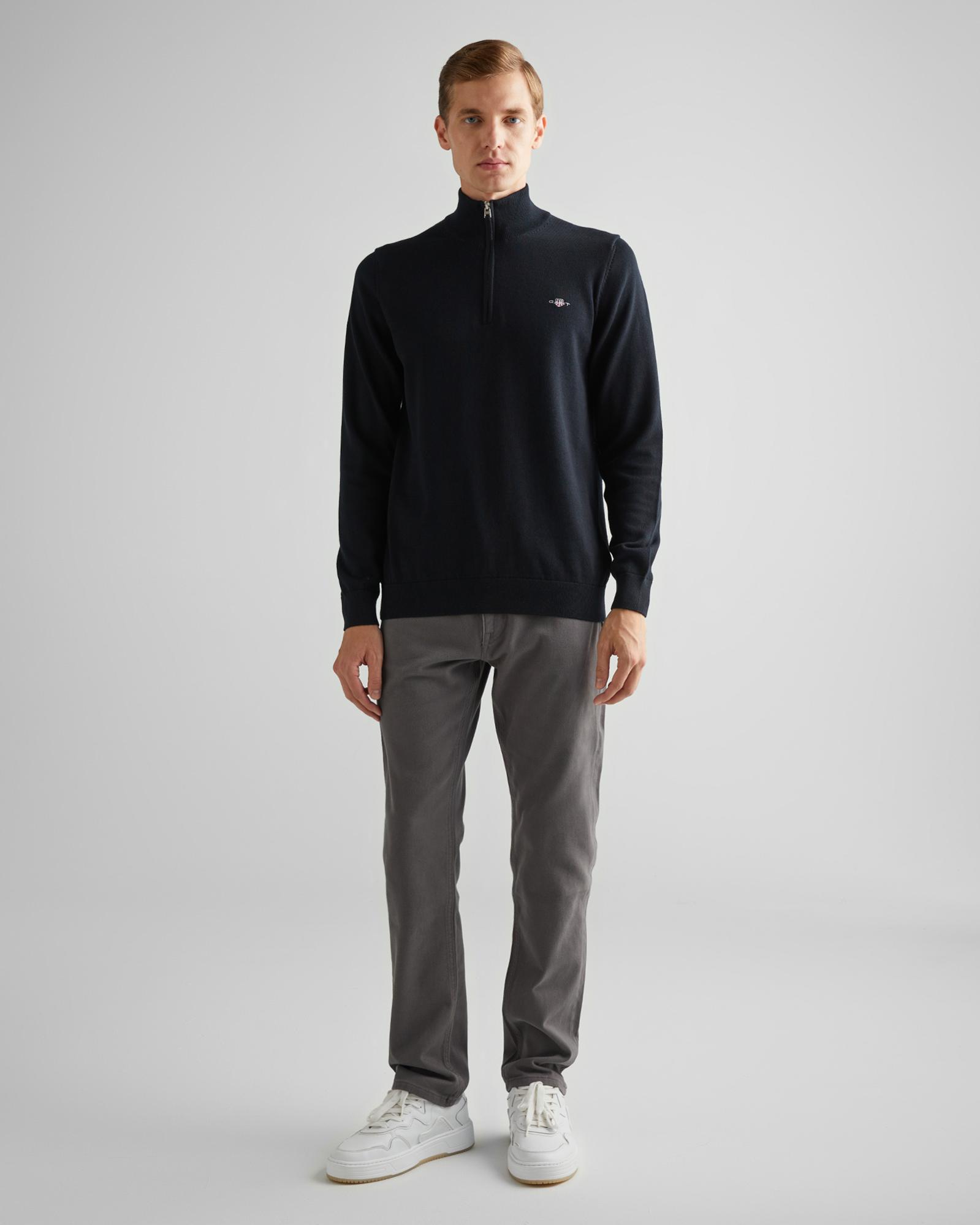 GANT Erkek Siyah Regular Fit Yarım Fermuarlı Kazak