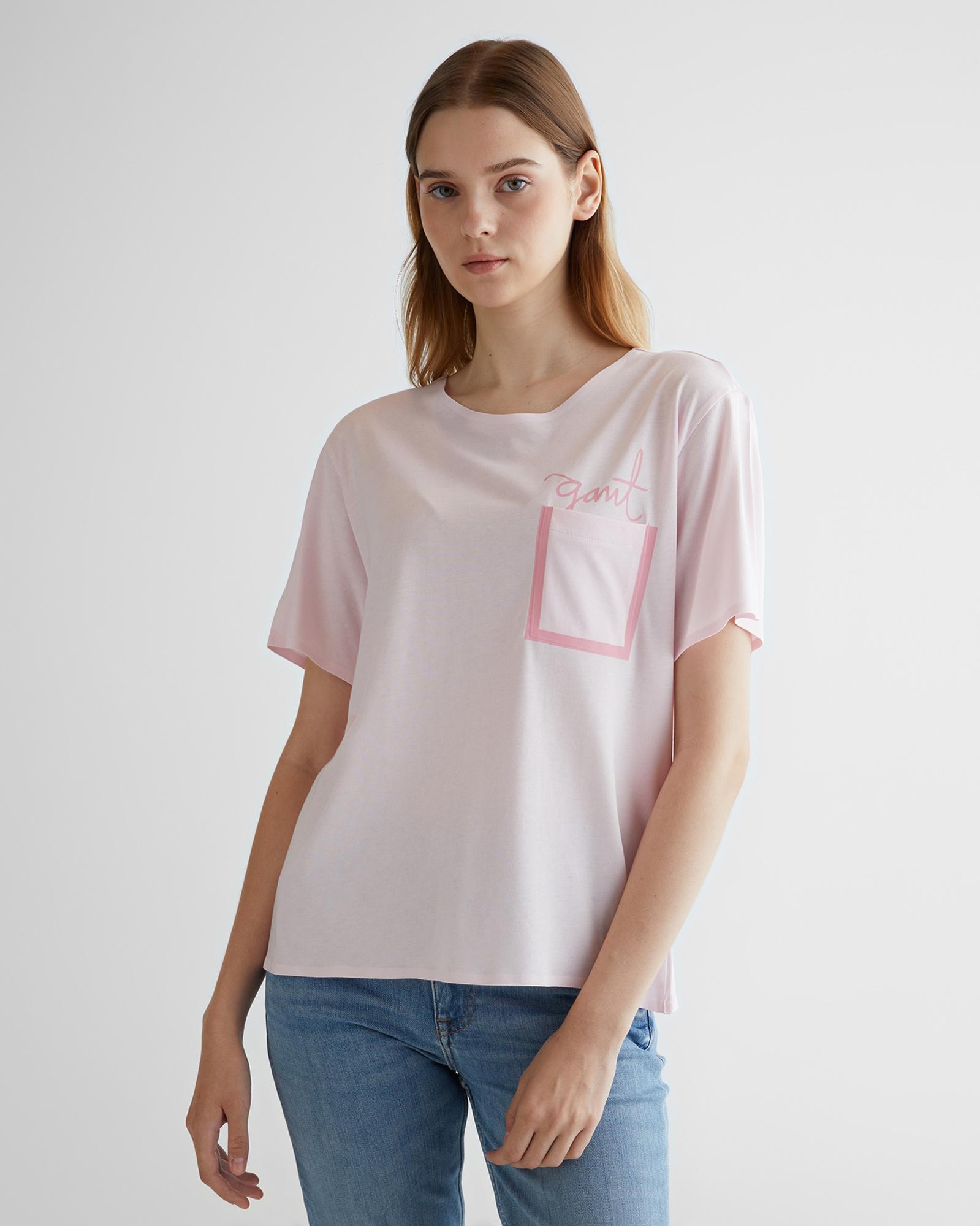 GANT Kadın Pembe Oversize Fit Bisiklet Yaka Logolu T-shirt