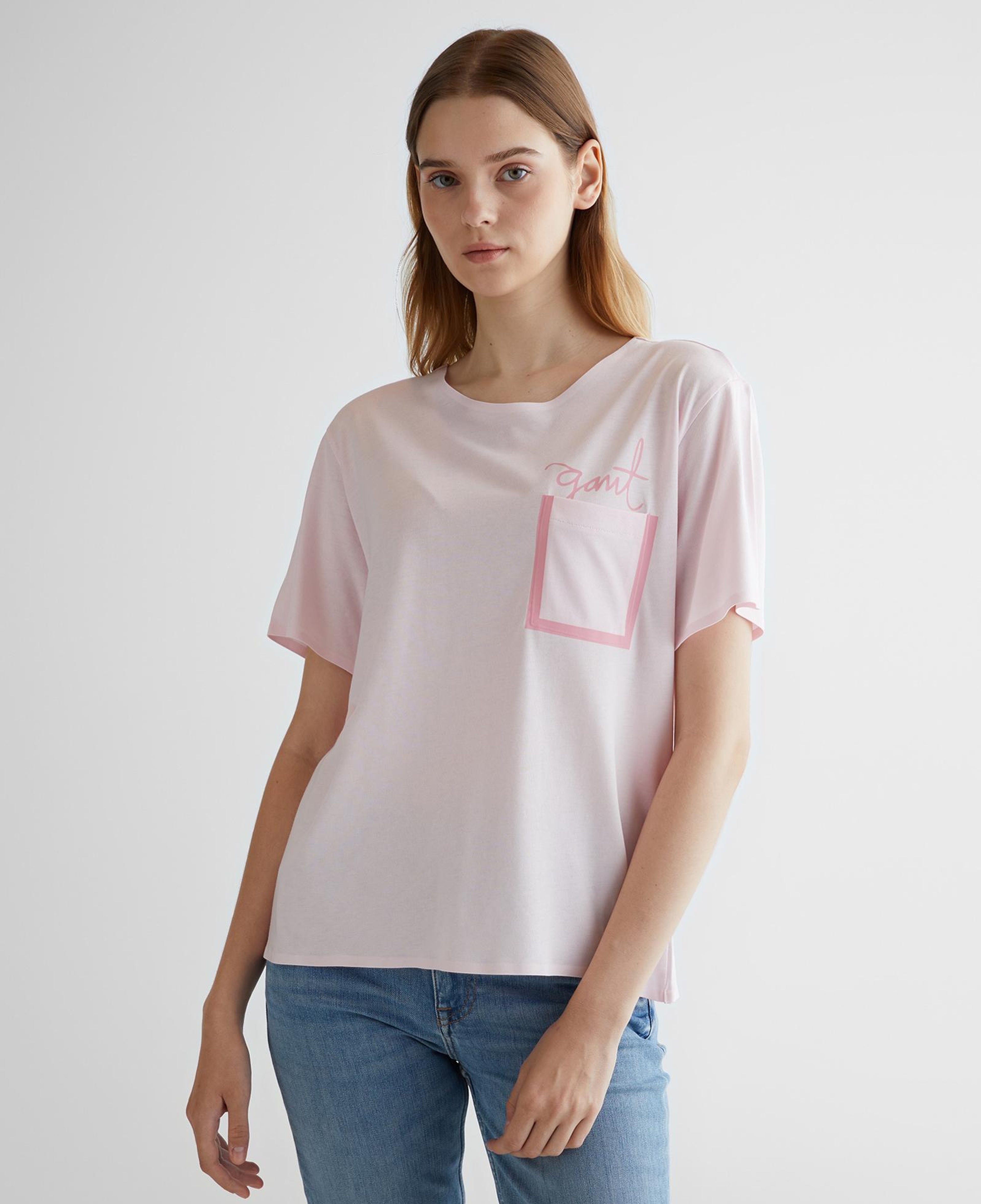 GANT Kadın Pembe Oversize Fit Bisiklet Yaka Logolu T-shirt