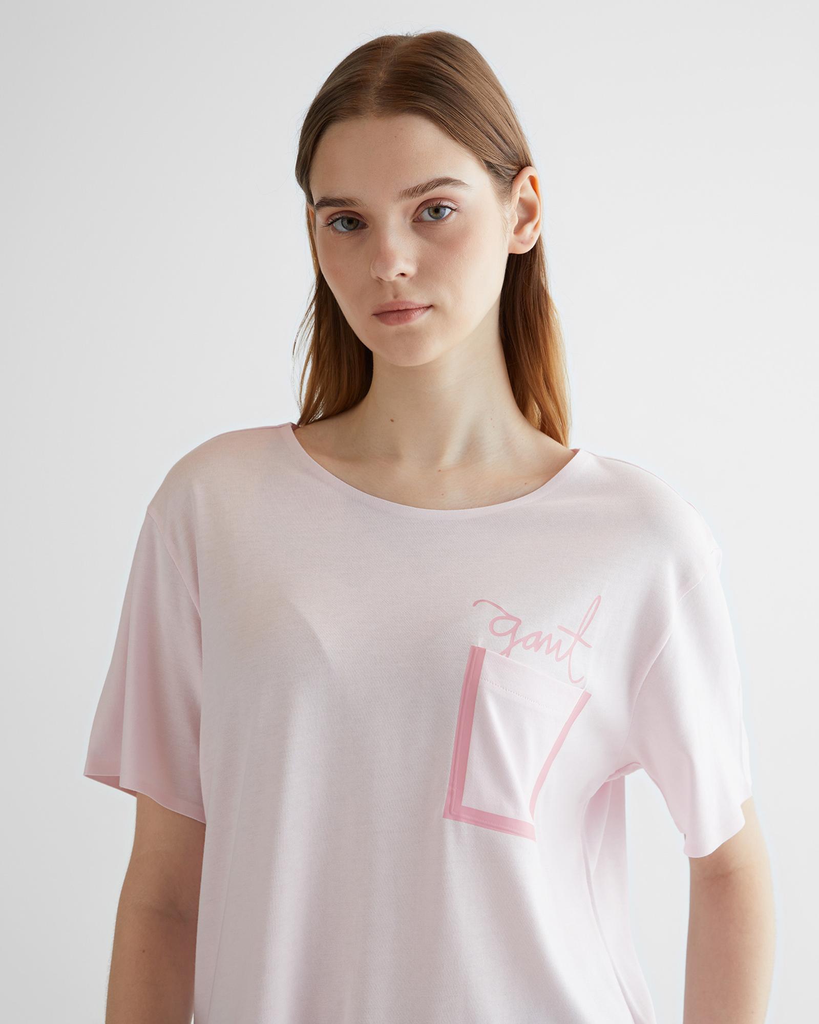 GANT Kadın Pembe Oversize Fit Bisiklet Yaka Logolu T-shirt