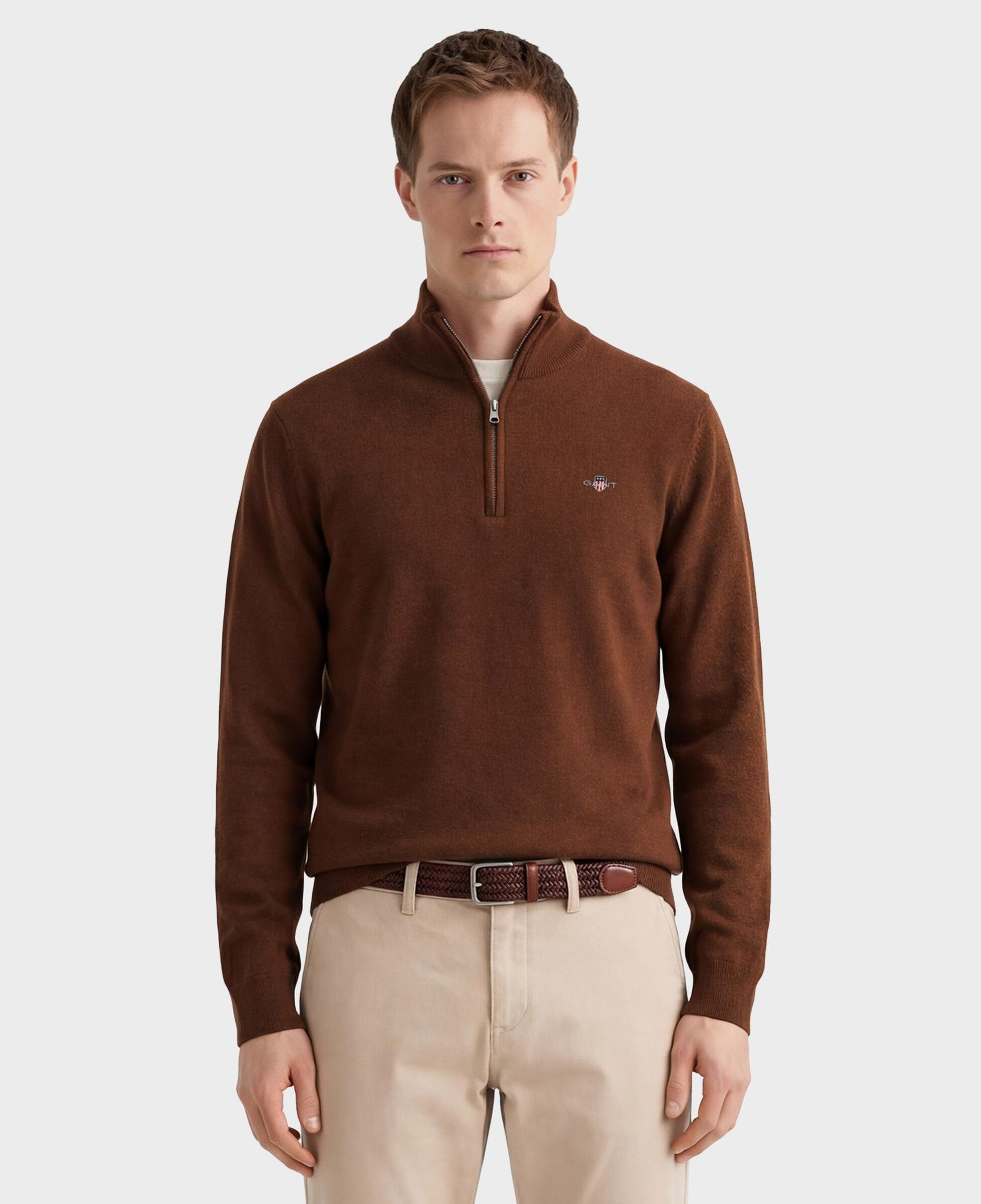 GANT Erkek Kahverengi Regular Fit Yarım Fermuarlı Yün Kazak