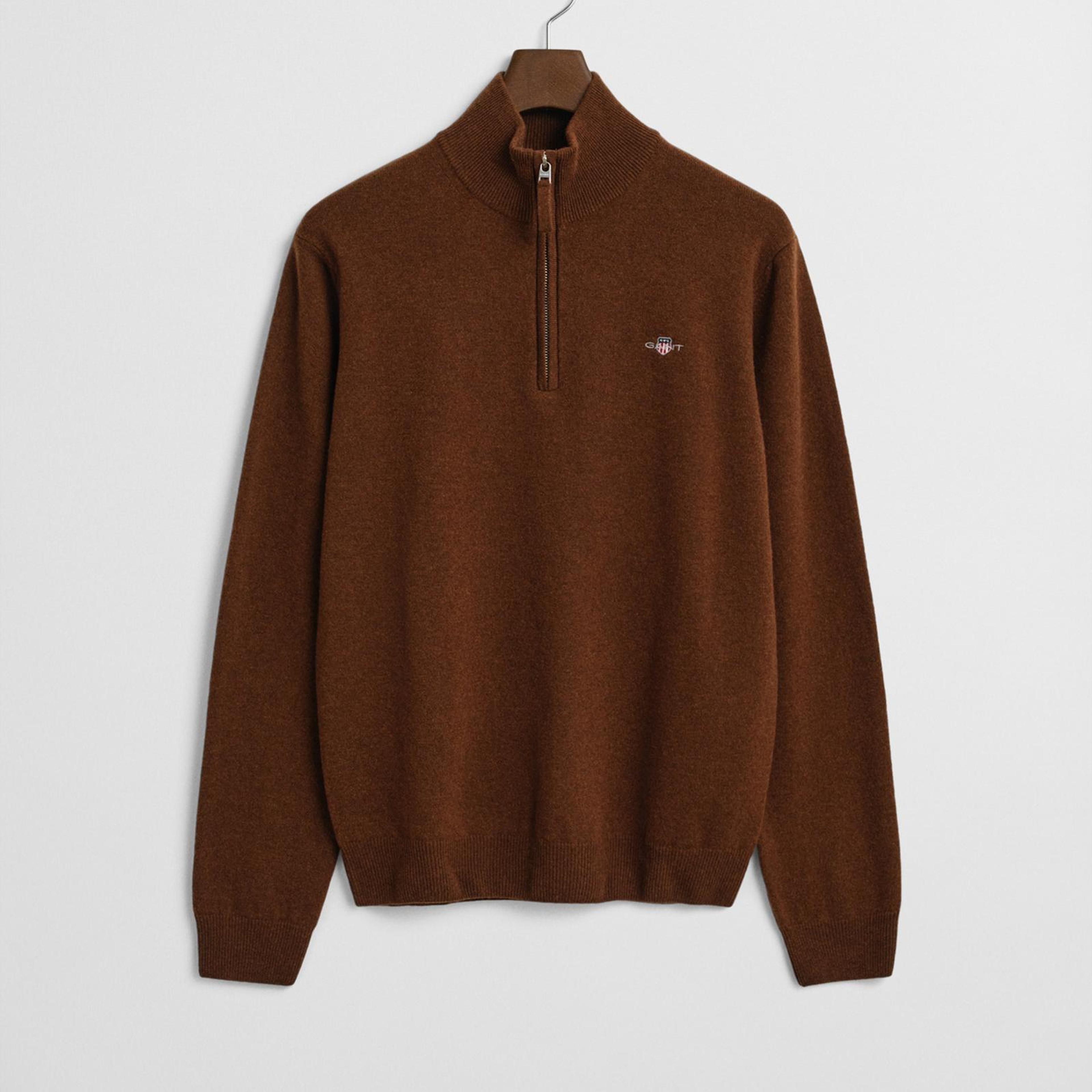 GANT Erkek Kahverengi Regular Fit Yarım Fermuarlı Yün Kazak