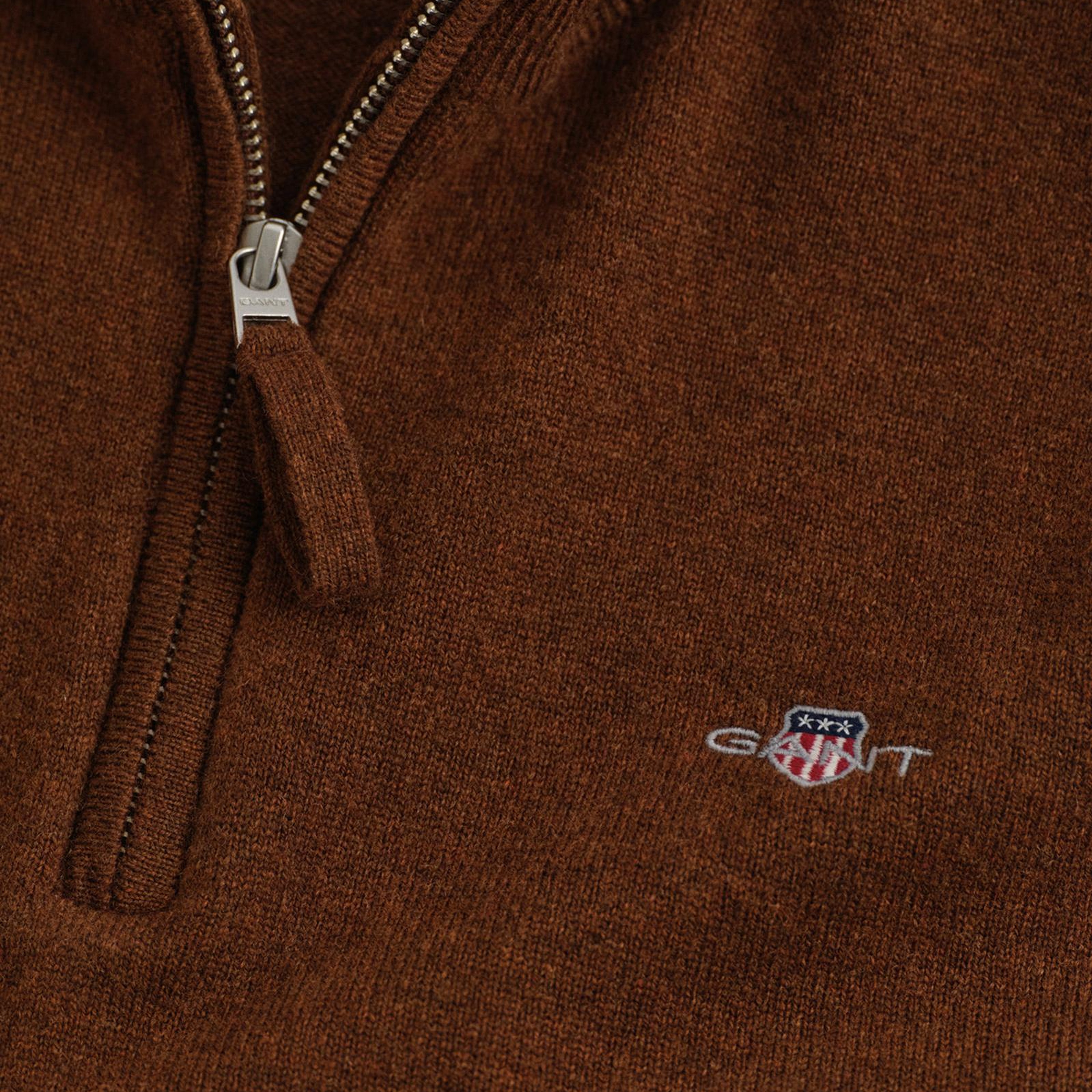 GANT Erkek Kahverengi Regular Fit Yarım Fermuarlı Yün Kazak