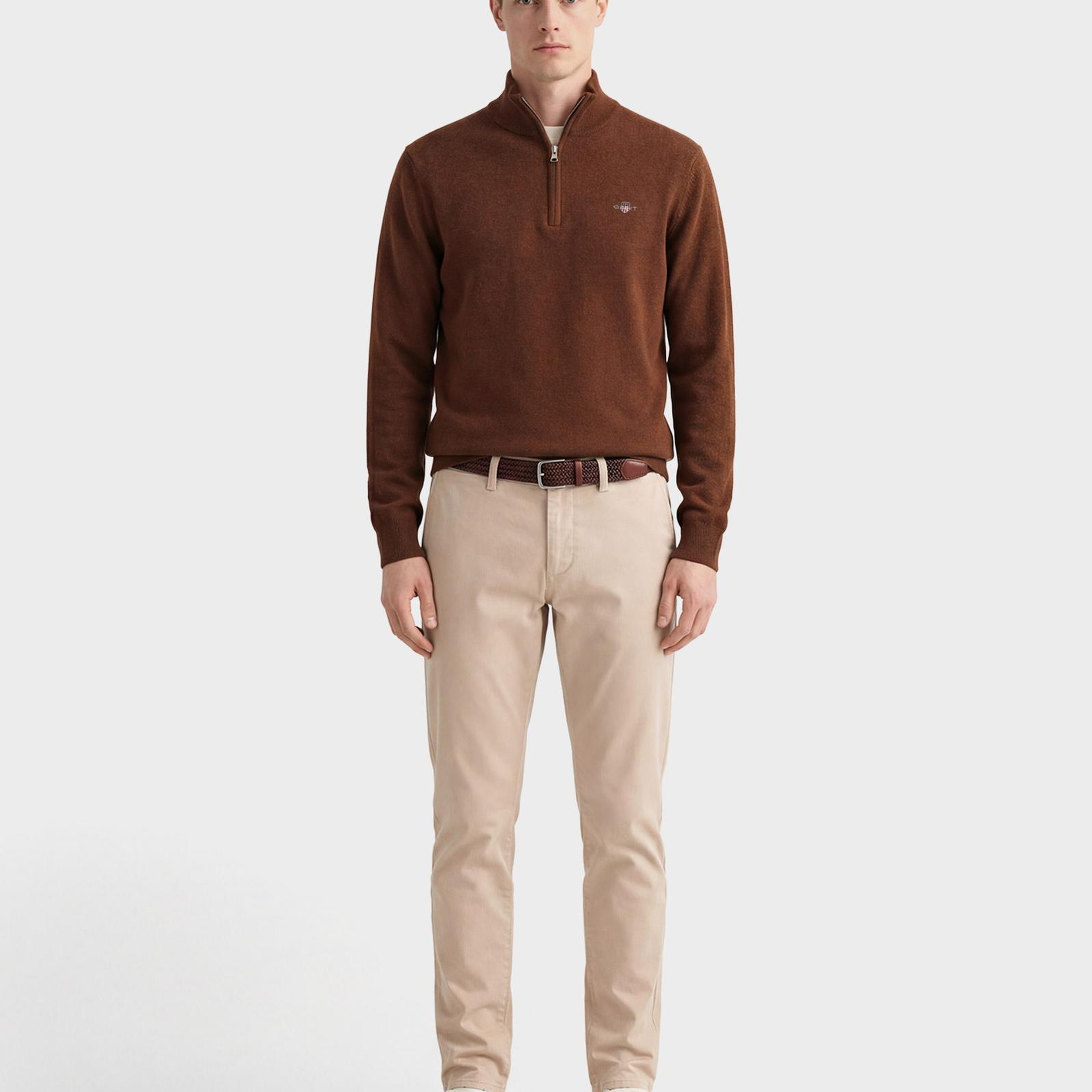 GANT Erkek Kahverengi Regular Fit Yarım Fermuarlı Yün Kazak
