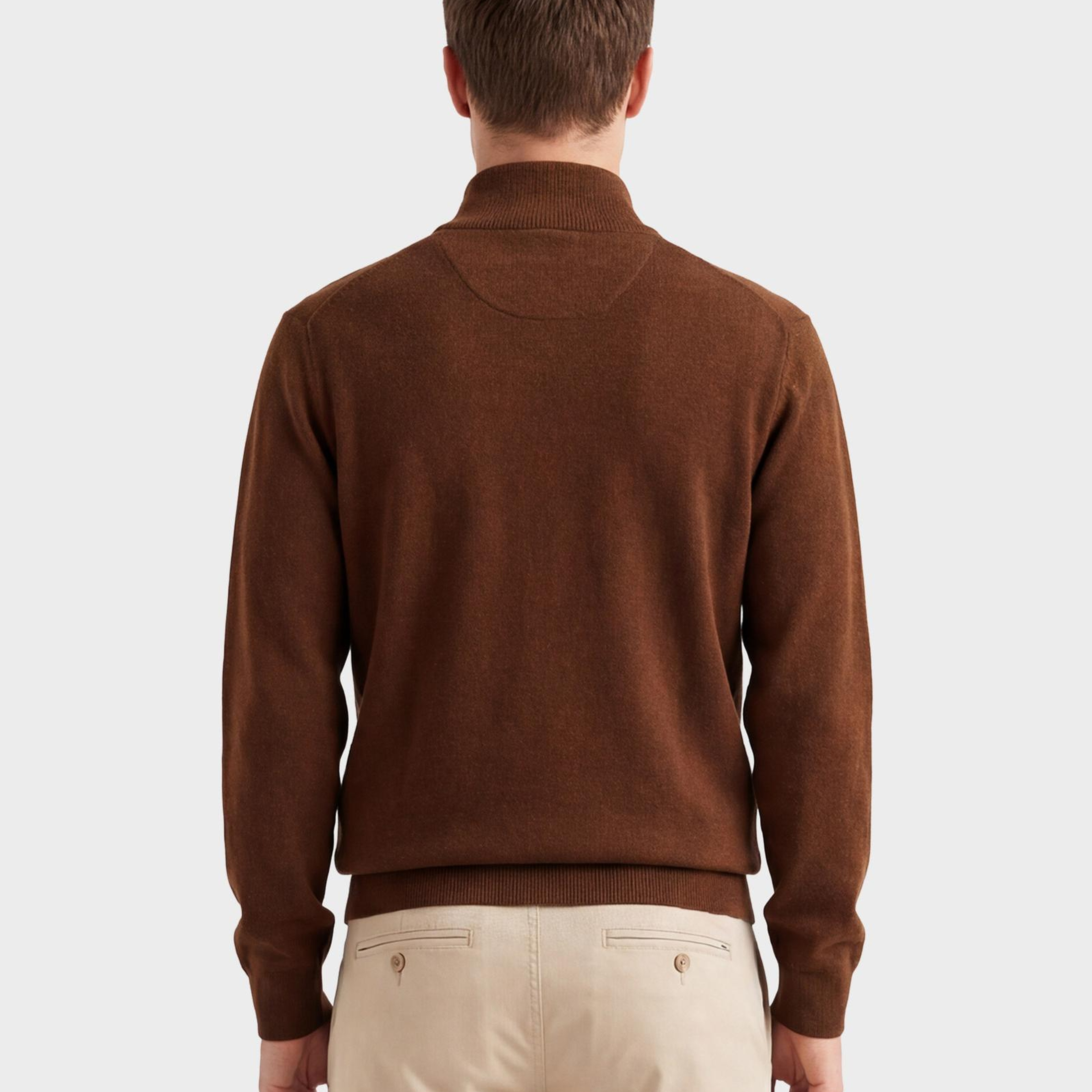 GANT Erkek Kahverengi Regular Fit Yarım Fermuarlı Yün Kazak