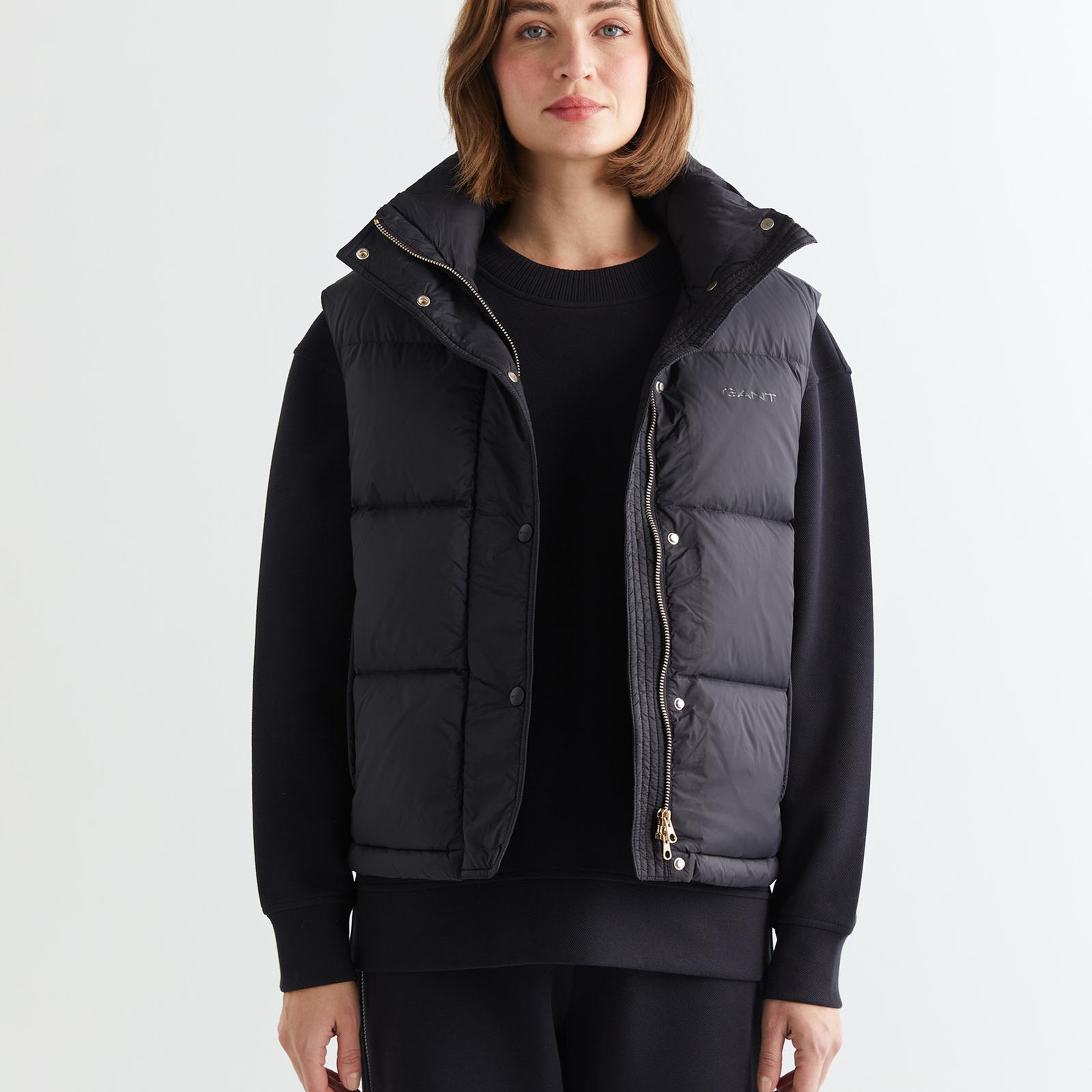 GANT Kadın Siyah Relaxed Fit Fermuarlı Logolu Yelek