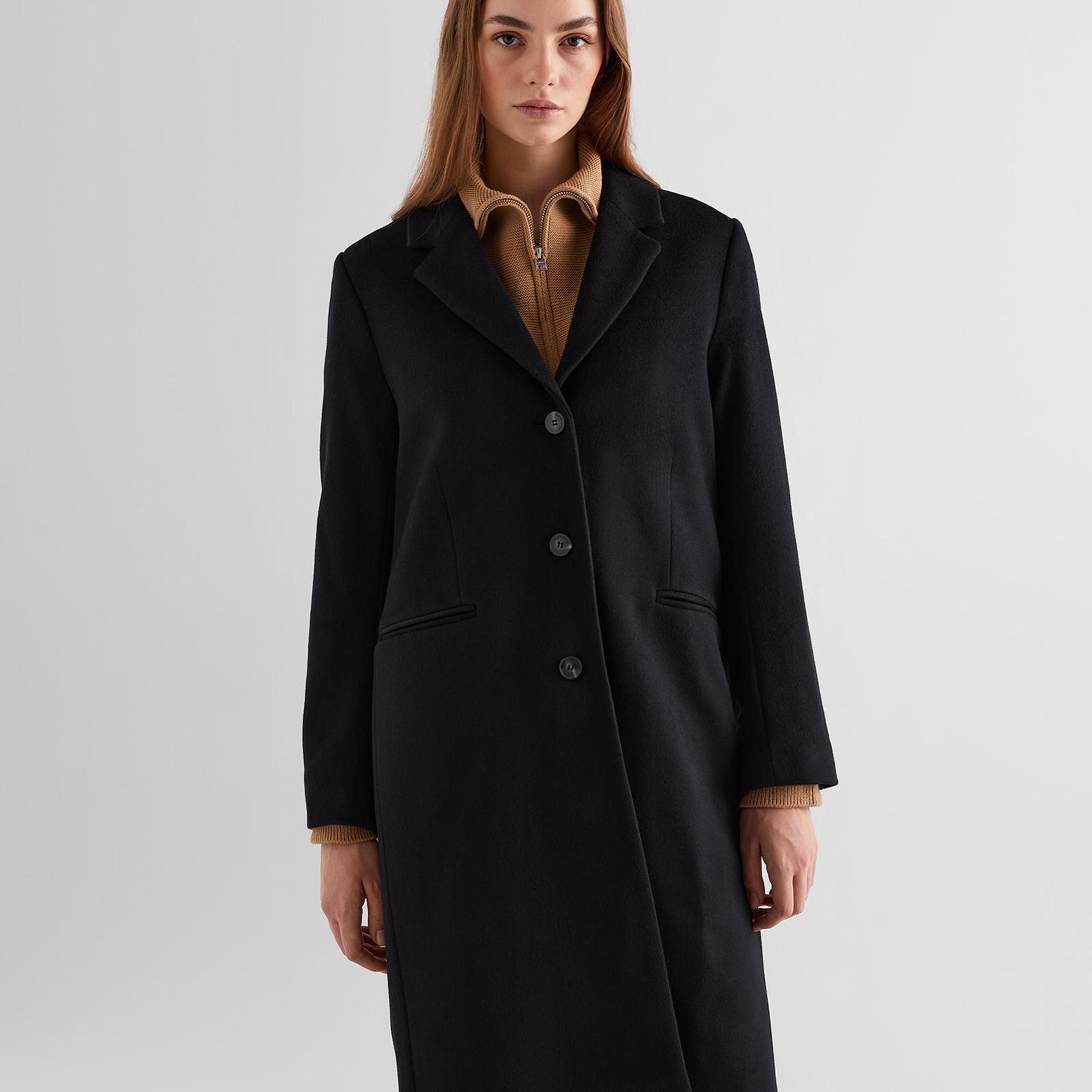 GANT Kadın Siyah Klasik Yaka Palto