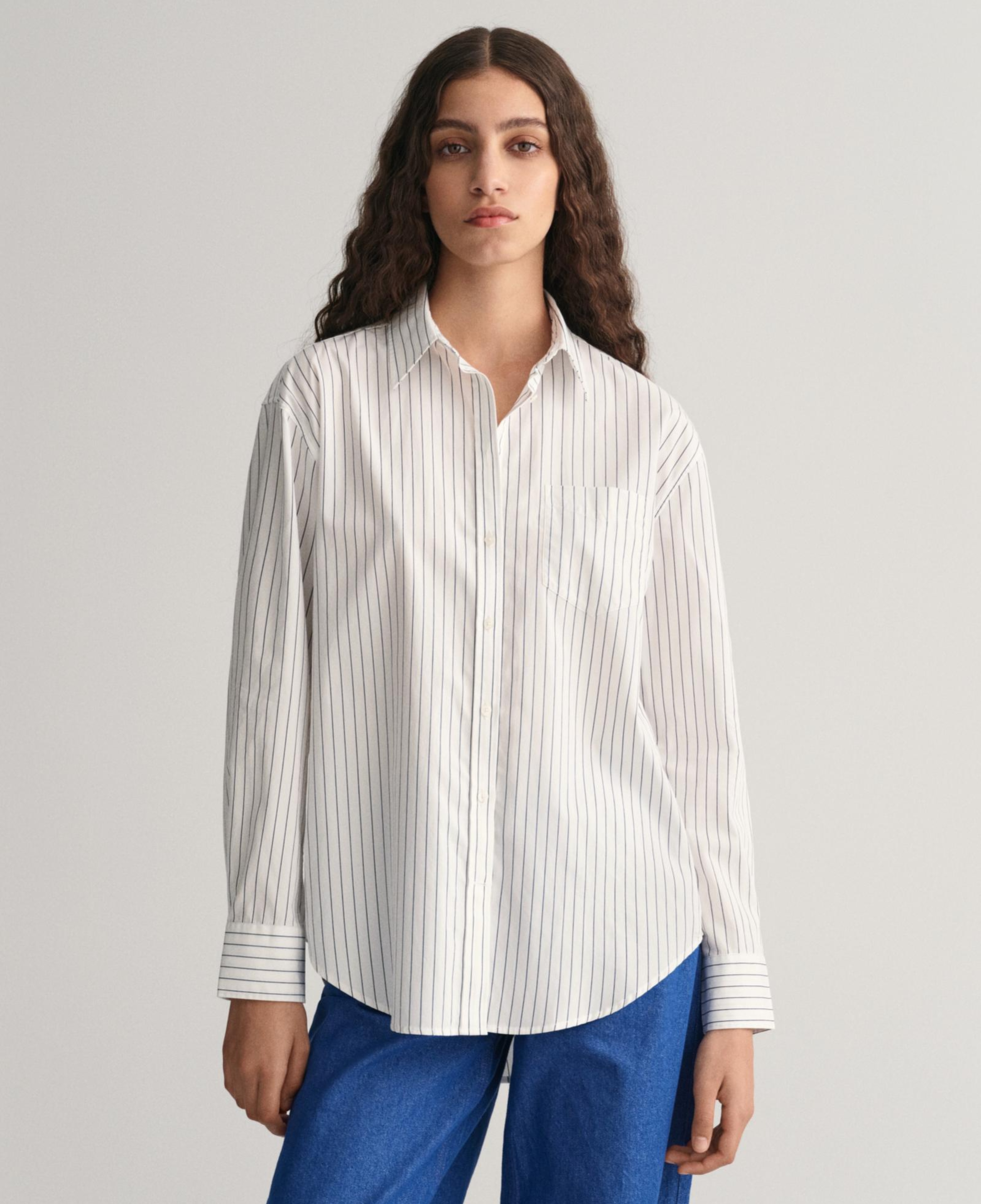 GANT Kadın Beyaz Relaxed Fit Çizgili Gömlek