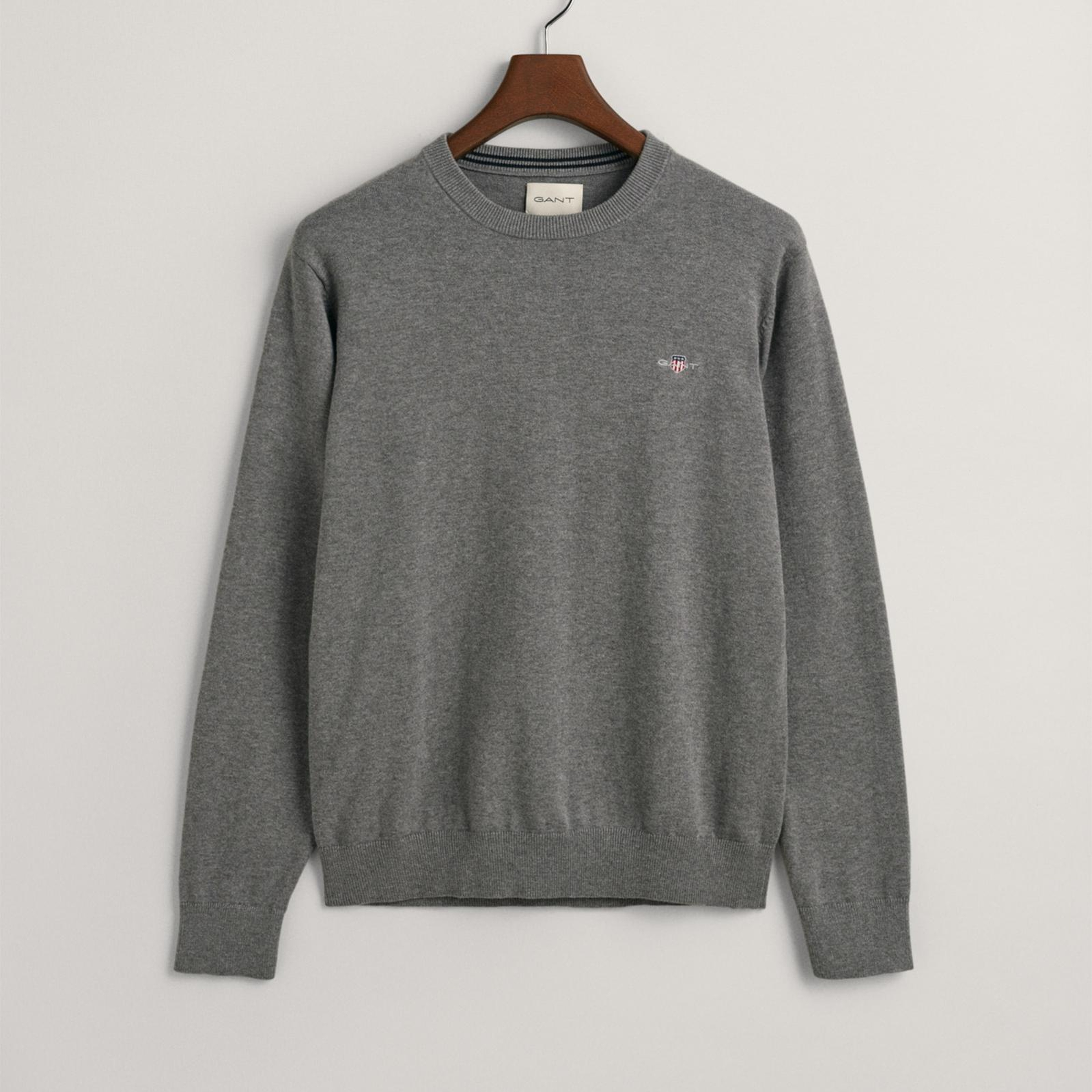 GANT Erkek Gri Regular Fit Bisiklet Yaka Kazak