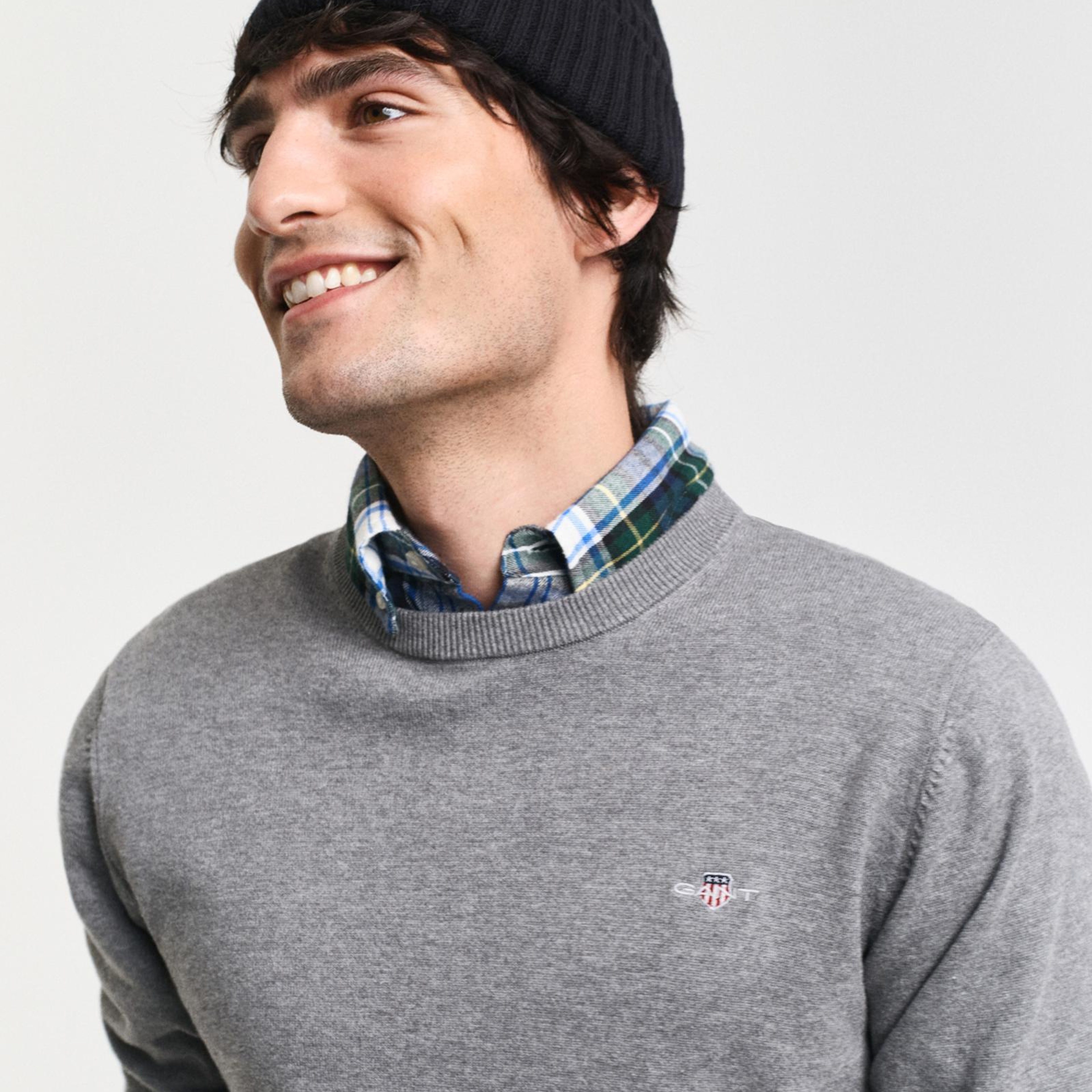 GANT Erkek Gri Regular Fit Bisiklet Yaka Kazak