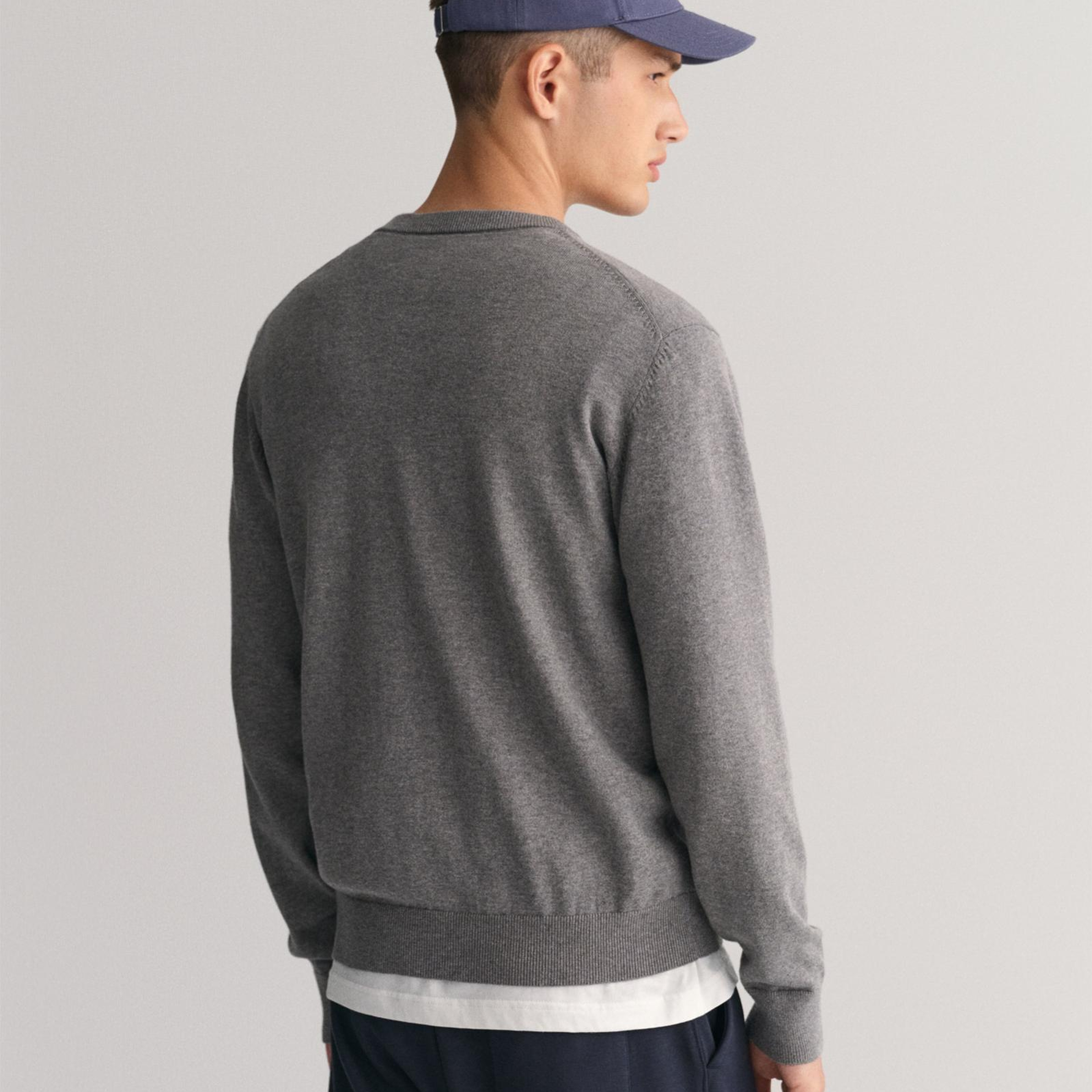 GANT Erkek Gri Regular Fit Bisiklet Yaka Kazak