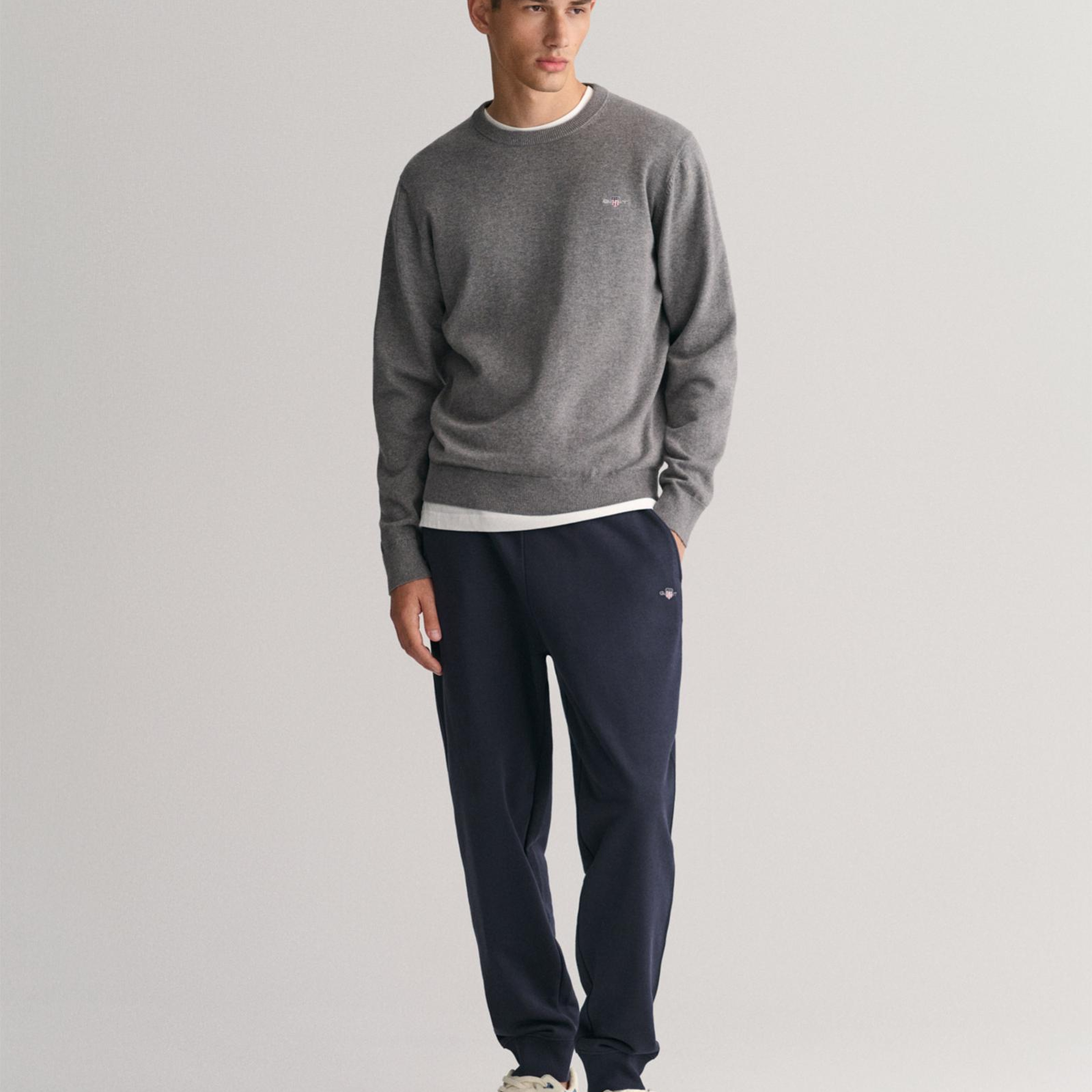 GANT Erkek Gri Regular Fit Bisiklet Yaka Kazak