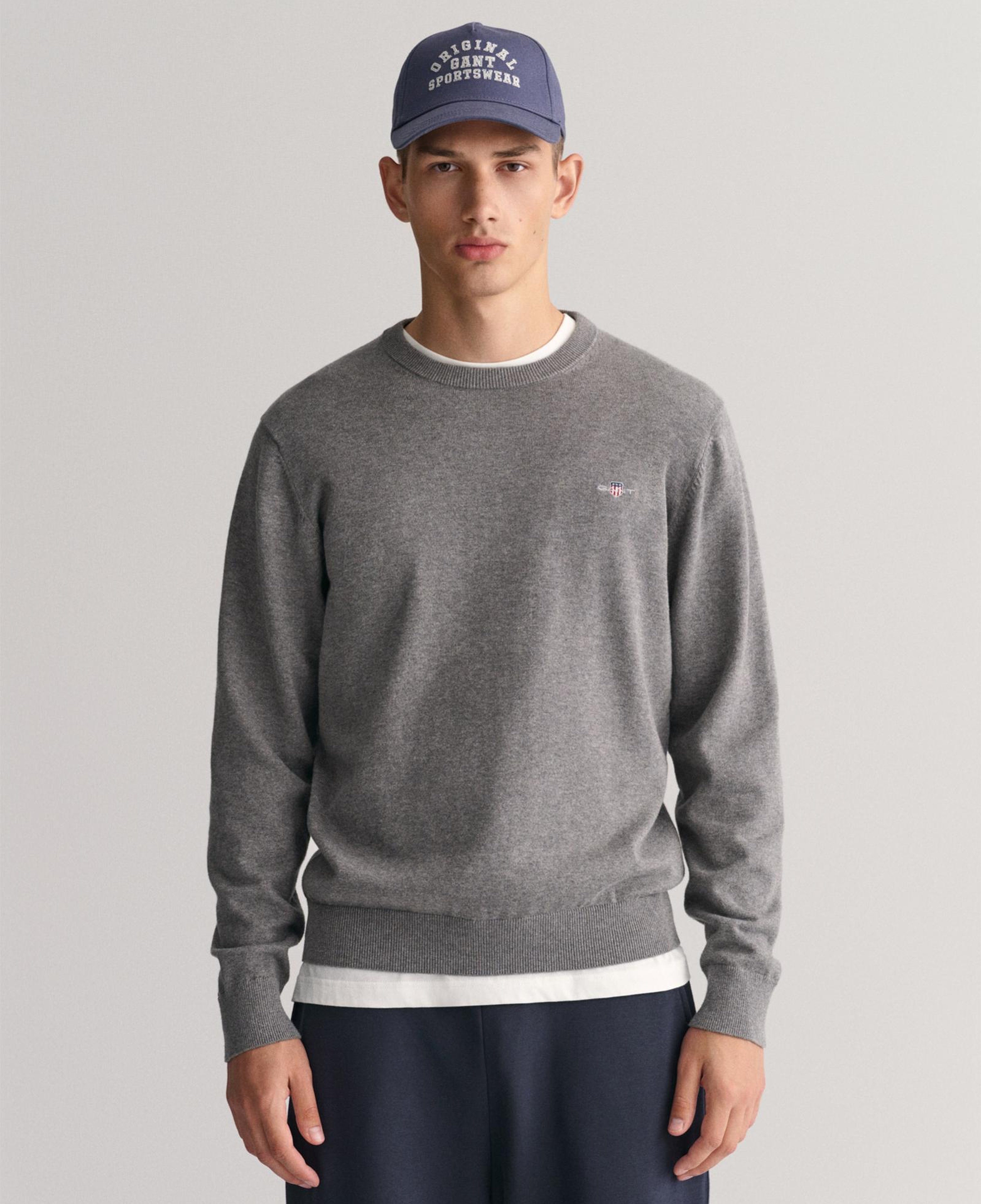 GANT Erkek Gri Regular Fit Bisiklet Yaka Kazak