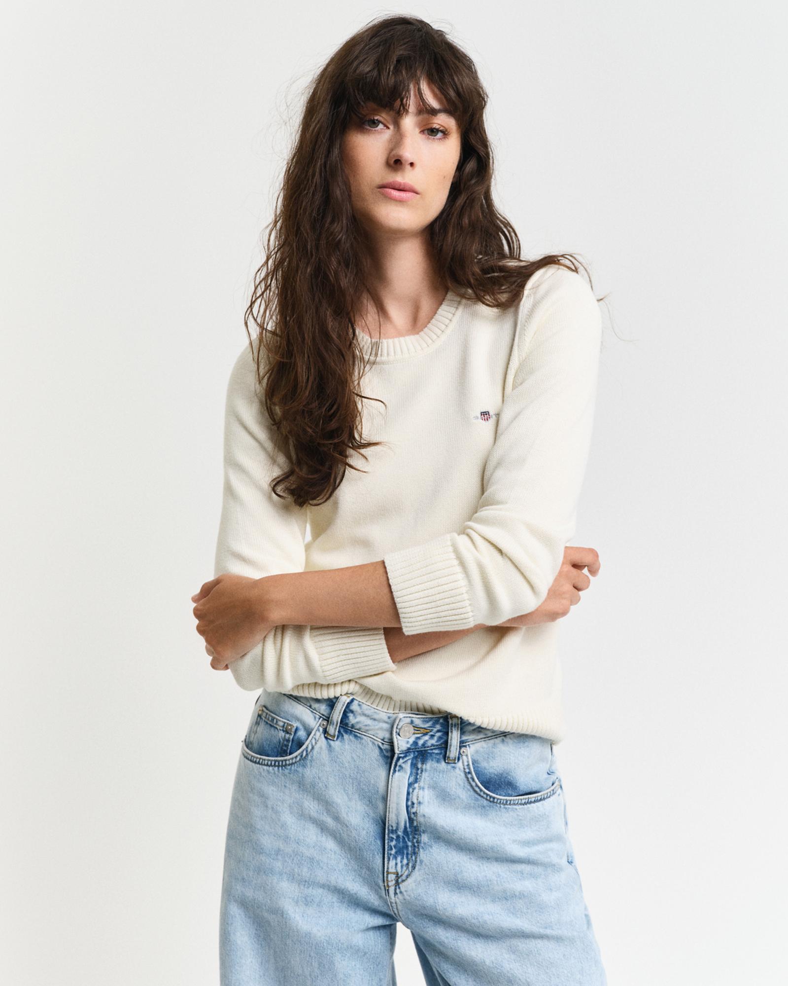 GANT Kadın Krem Regular Fit Bisiklet Yaka Kazak