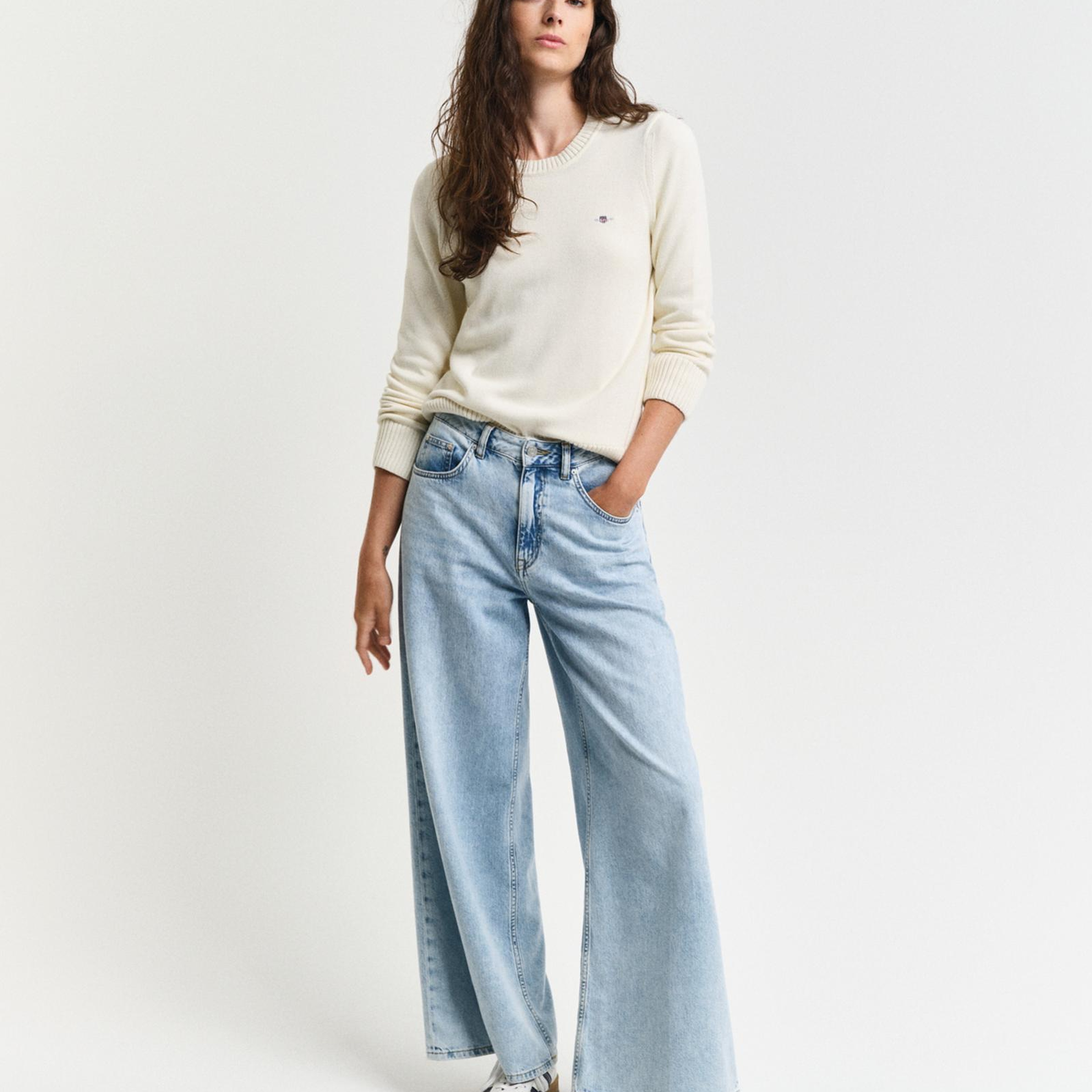 GANT Kadın Krem Regular Fit Bisiklet Yaka Kazak