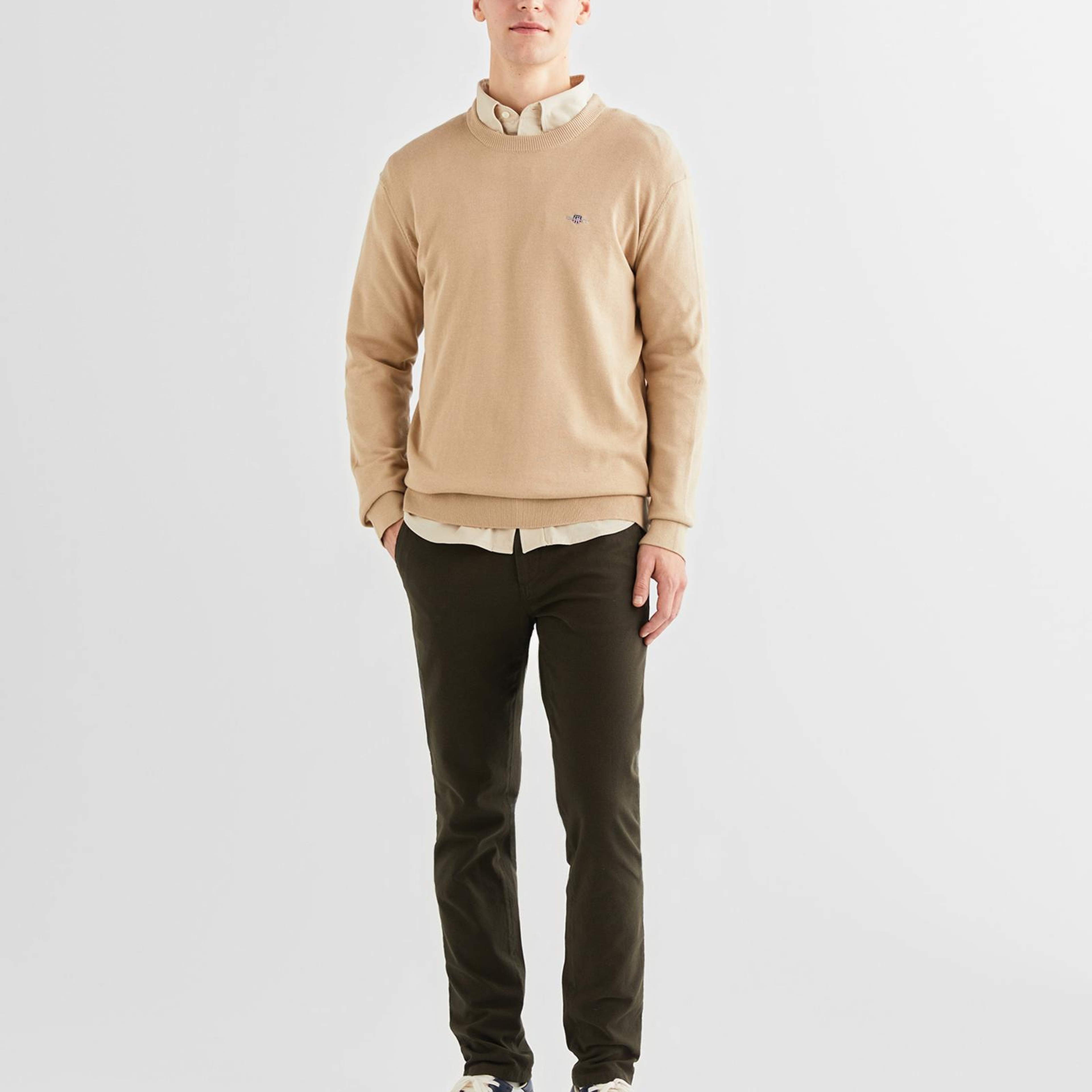 GANT Erkek Bej Regular Fit Bisiklet Yaka Kazak