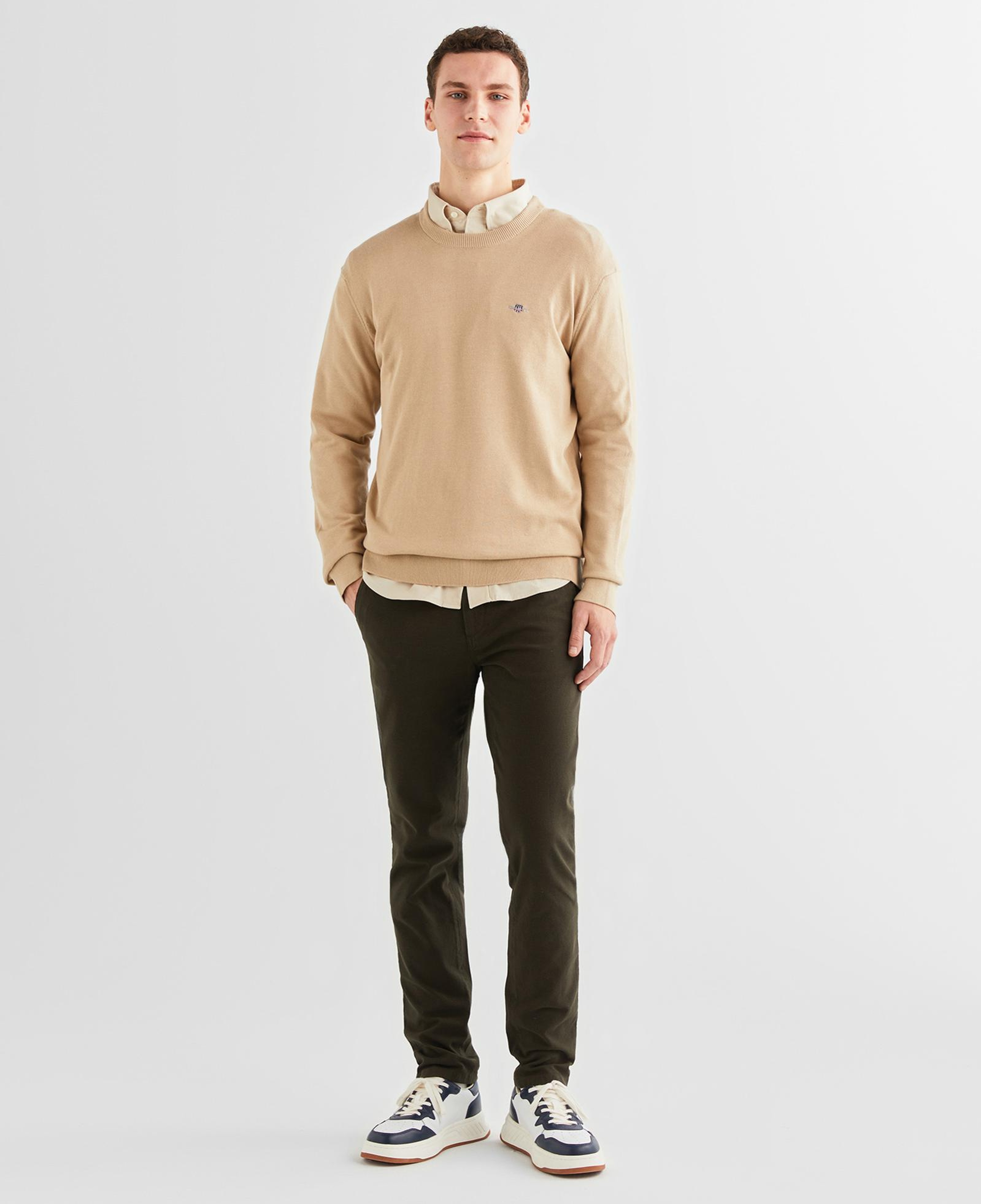 GANT Erkek Bej Regular Fit Bisiklet Yaka Kazak