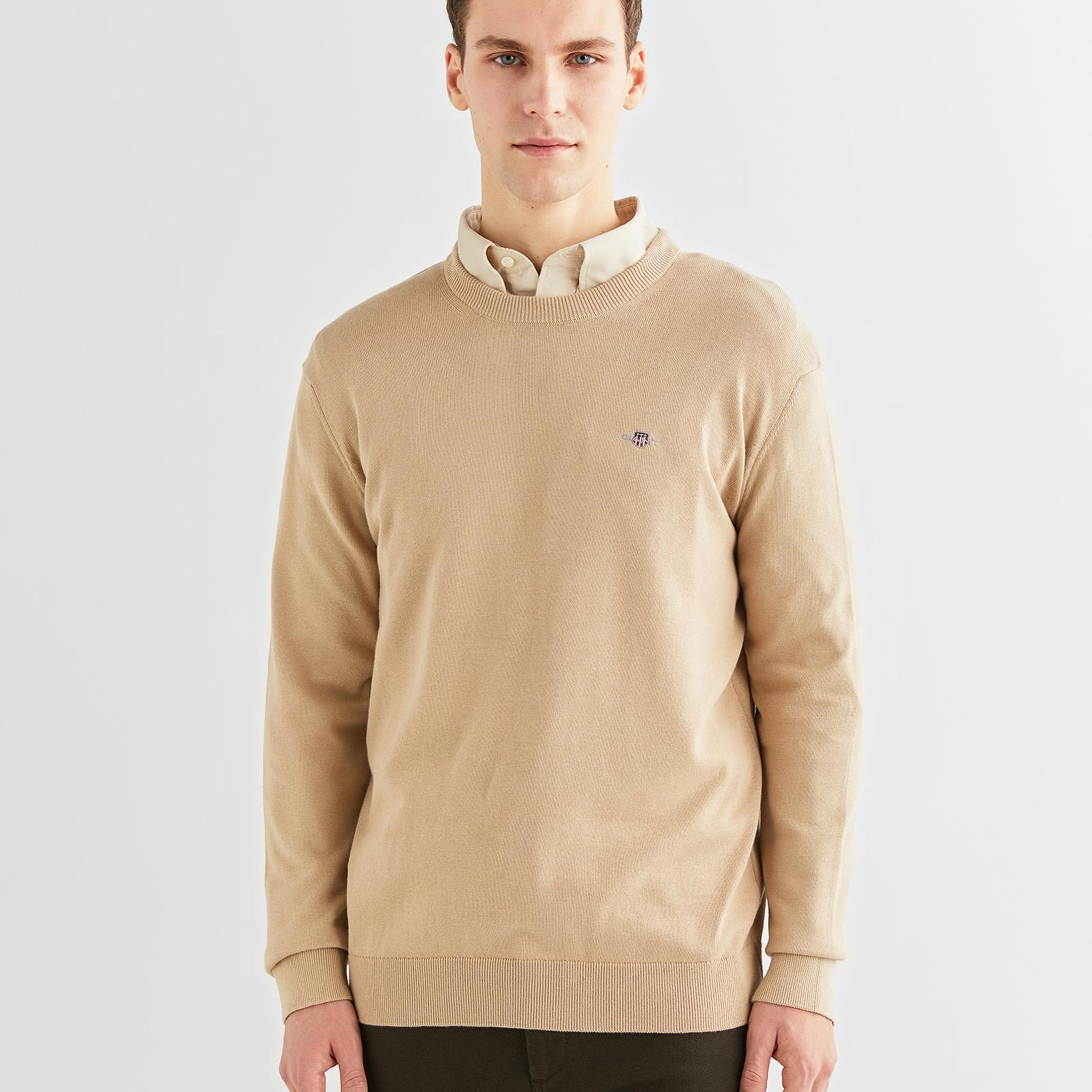 GANT Erkek Bej Regular Fit Bisiklet Yaka Kazak