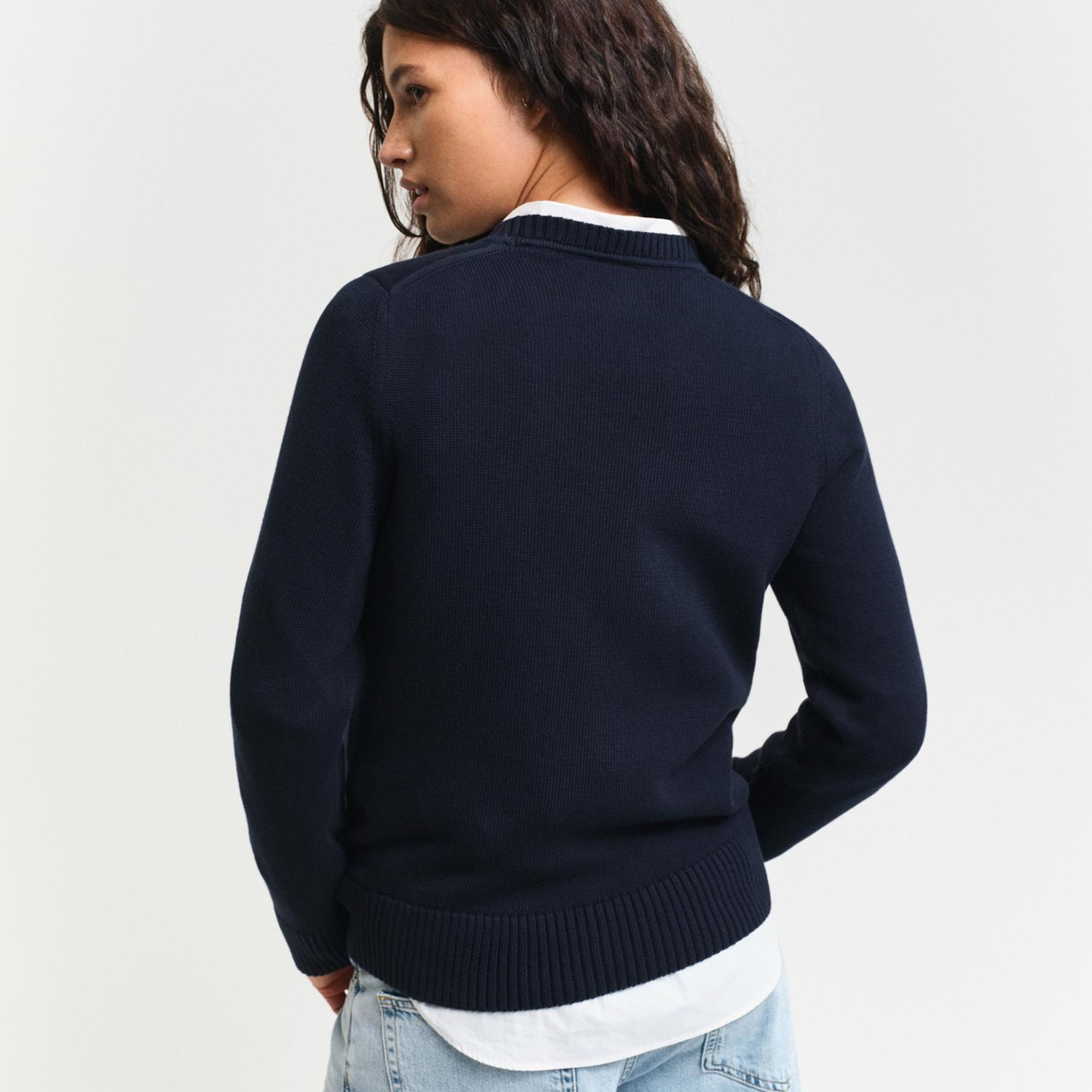 GANT Kadın Lacivert Regular Fit Bisiklet Yaka Kazak