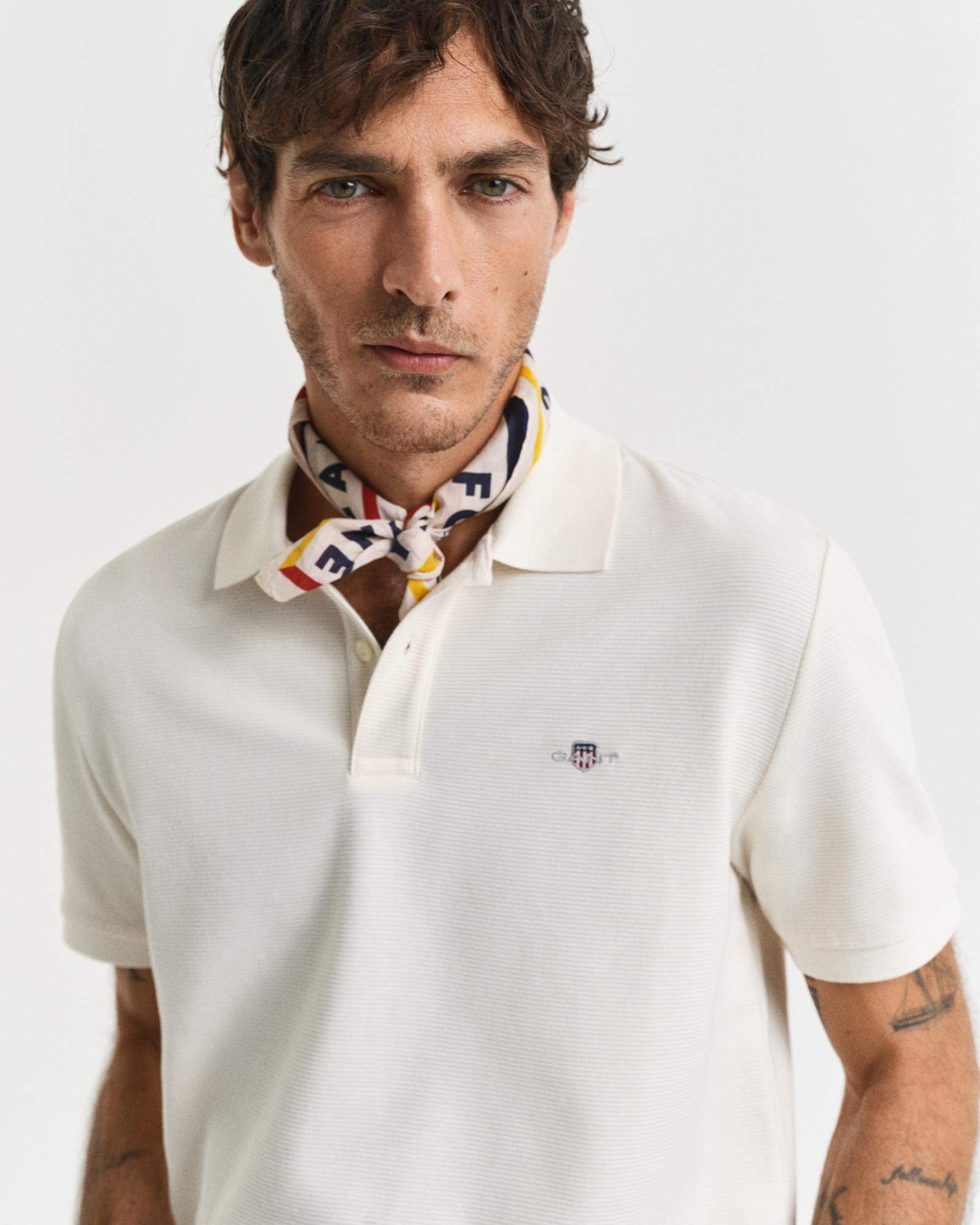 GANT Erkek Krem Regular Fit Logolu Polo Yaka T-Shirt