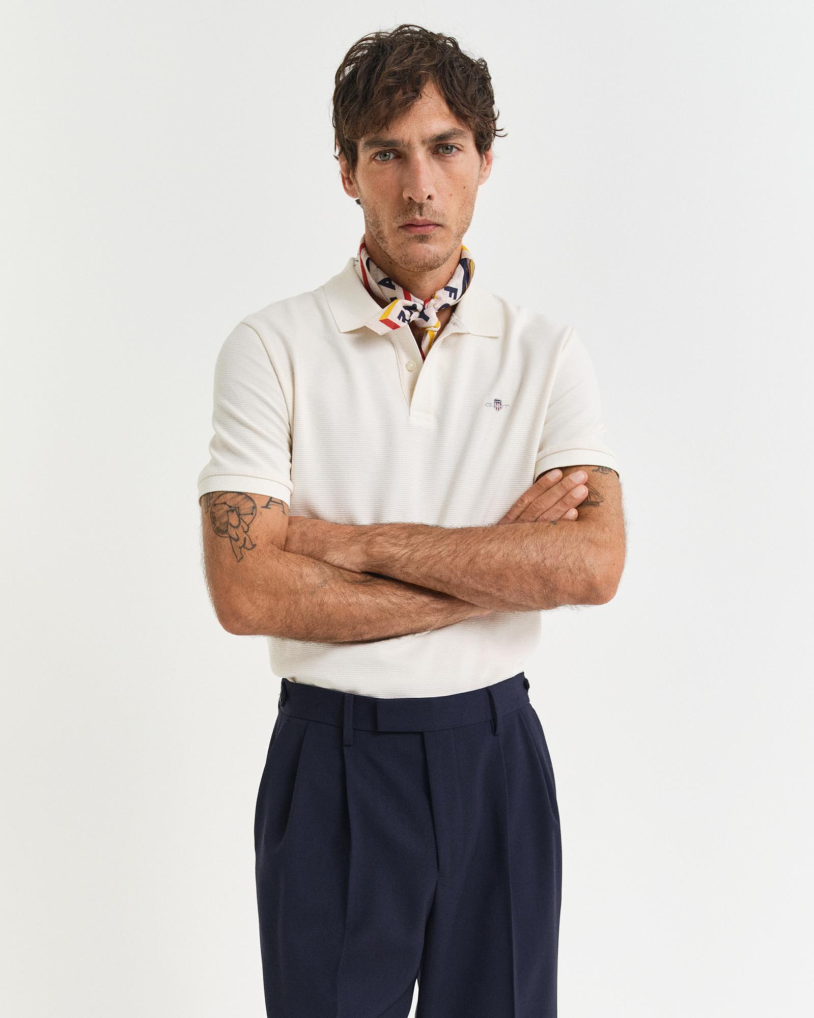 GANT Erkek Krem Regular Fit Logolu Polo Yaka T-Shirt