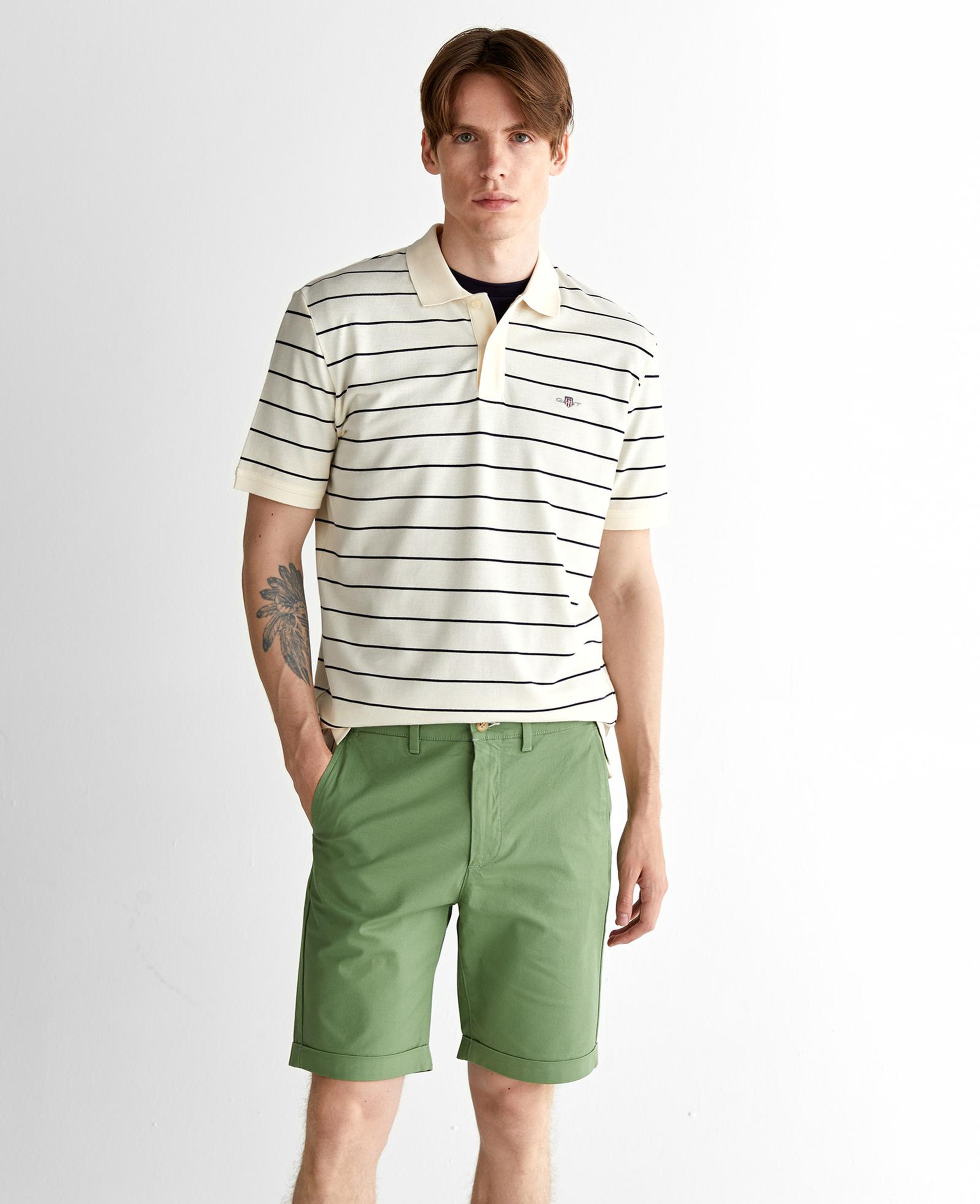 GANT Erkek Krem Regular Fit Çizgili Polo