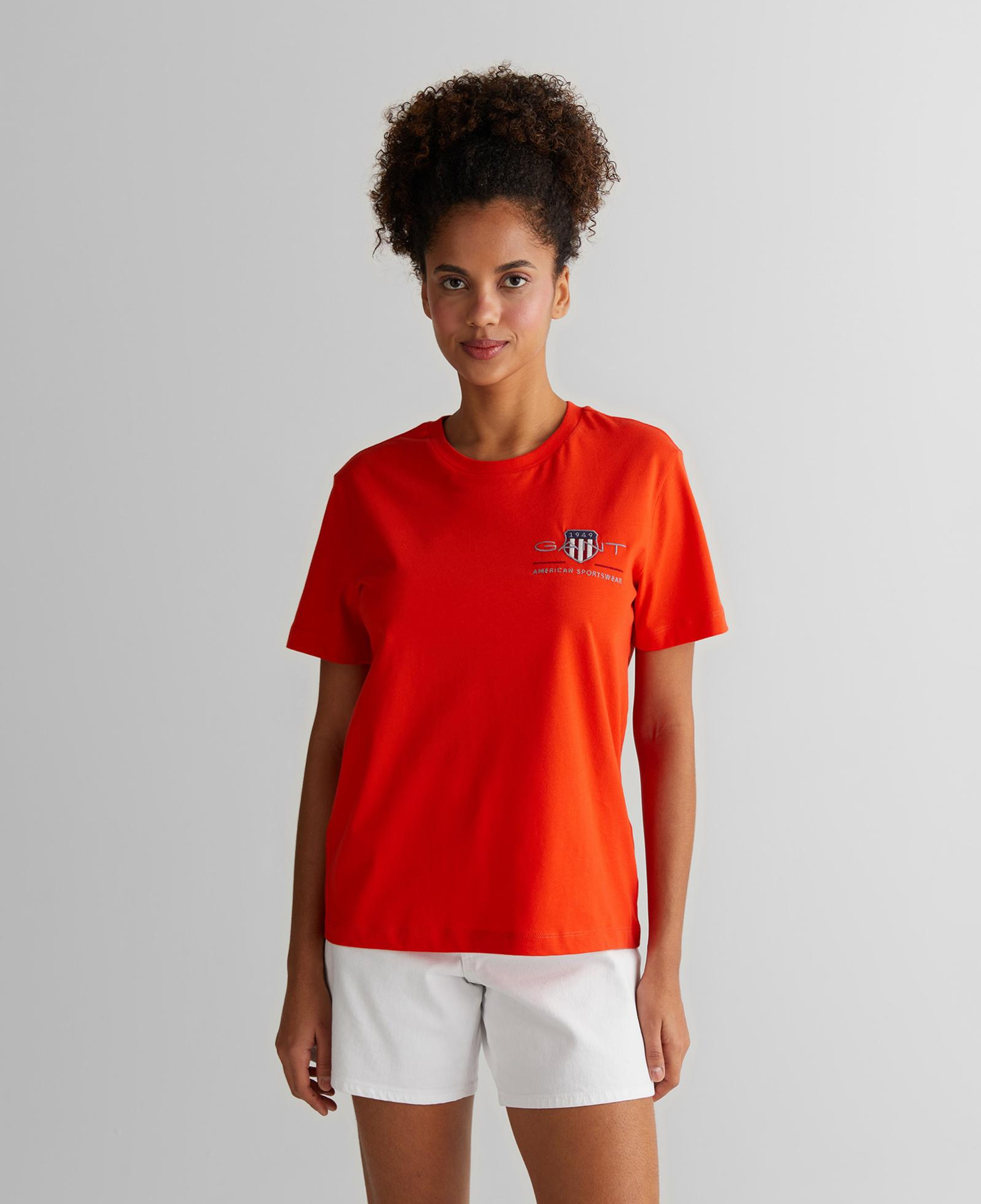 GANT Kadın Turuncu Regular Fit Bisiklet Yaka Logolu T-Shirt