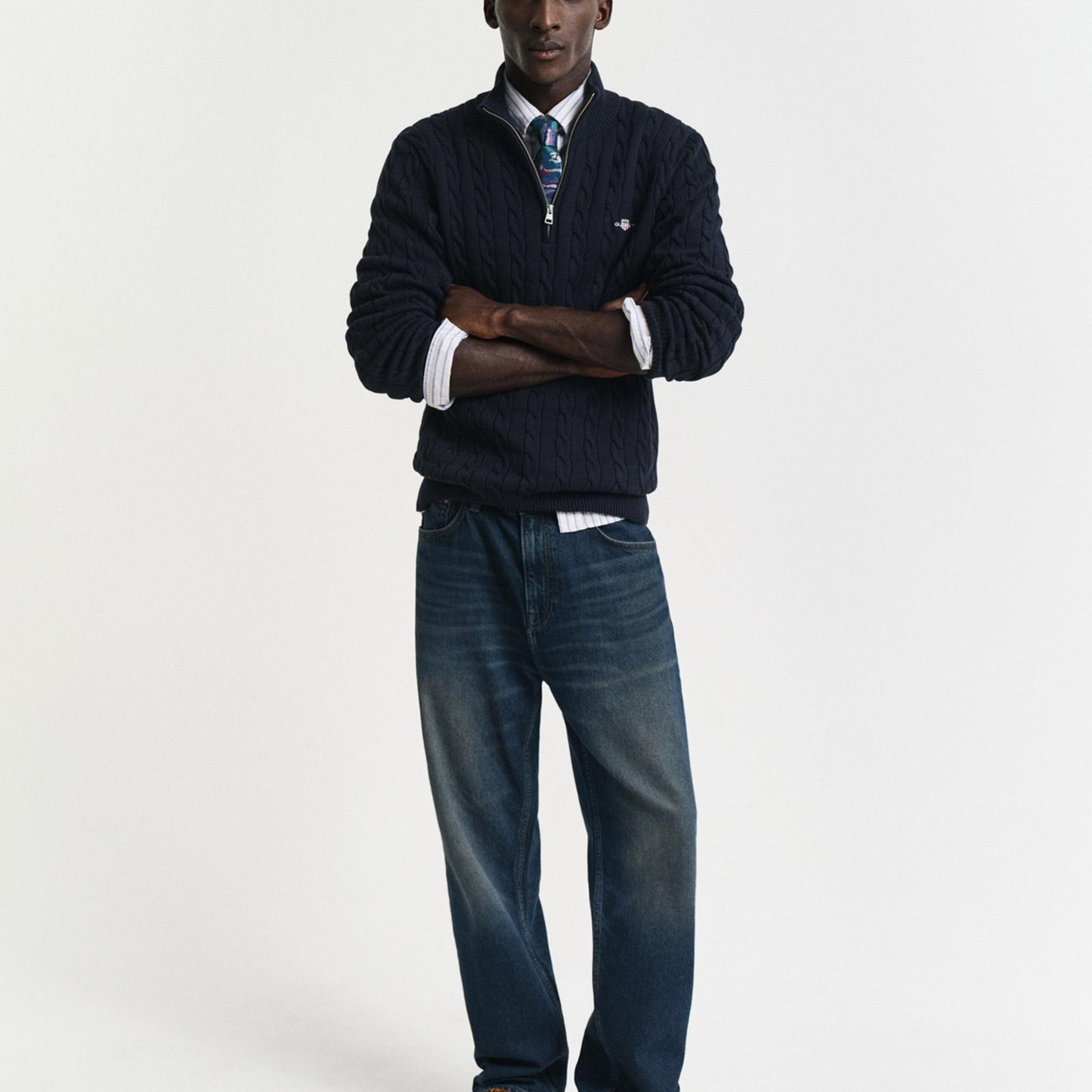 GANT Erkek Lacivert Regular Fit Örgü Kazak