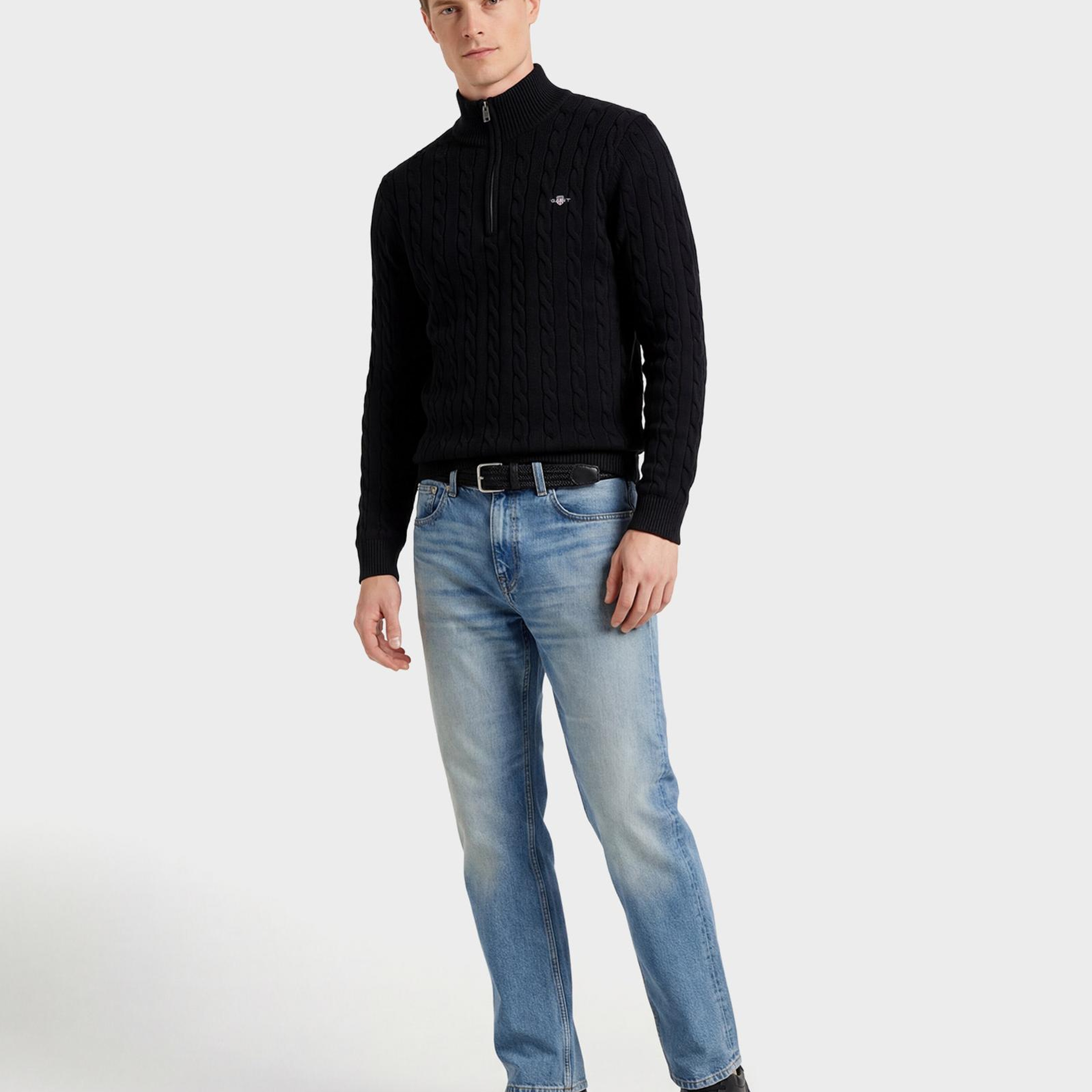 GANT Erkek Siyah Regular Fit Örgü Kazak