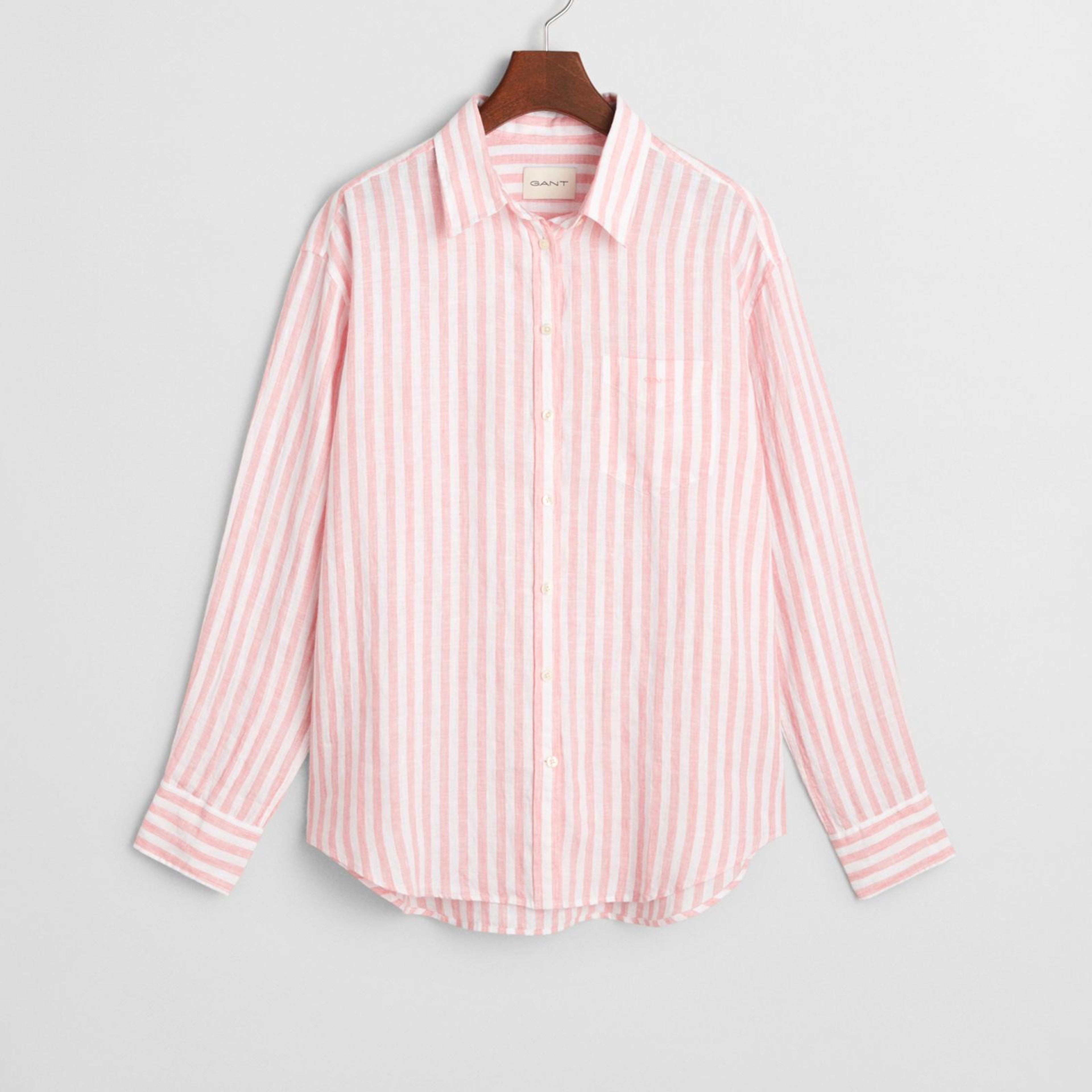 GANT Kadın Pembe Relaxed Fit Klasik Yaka Çizgili Gömlek