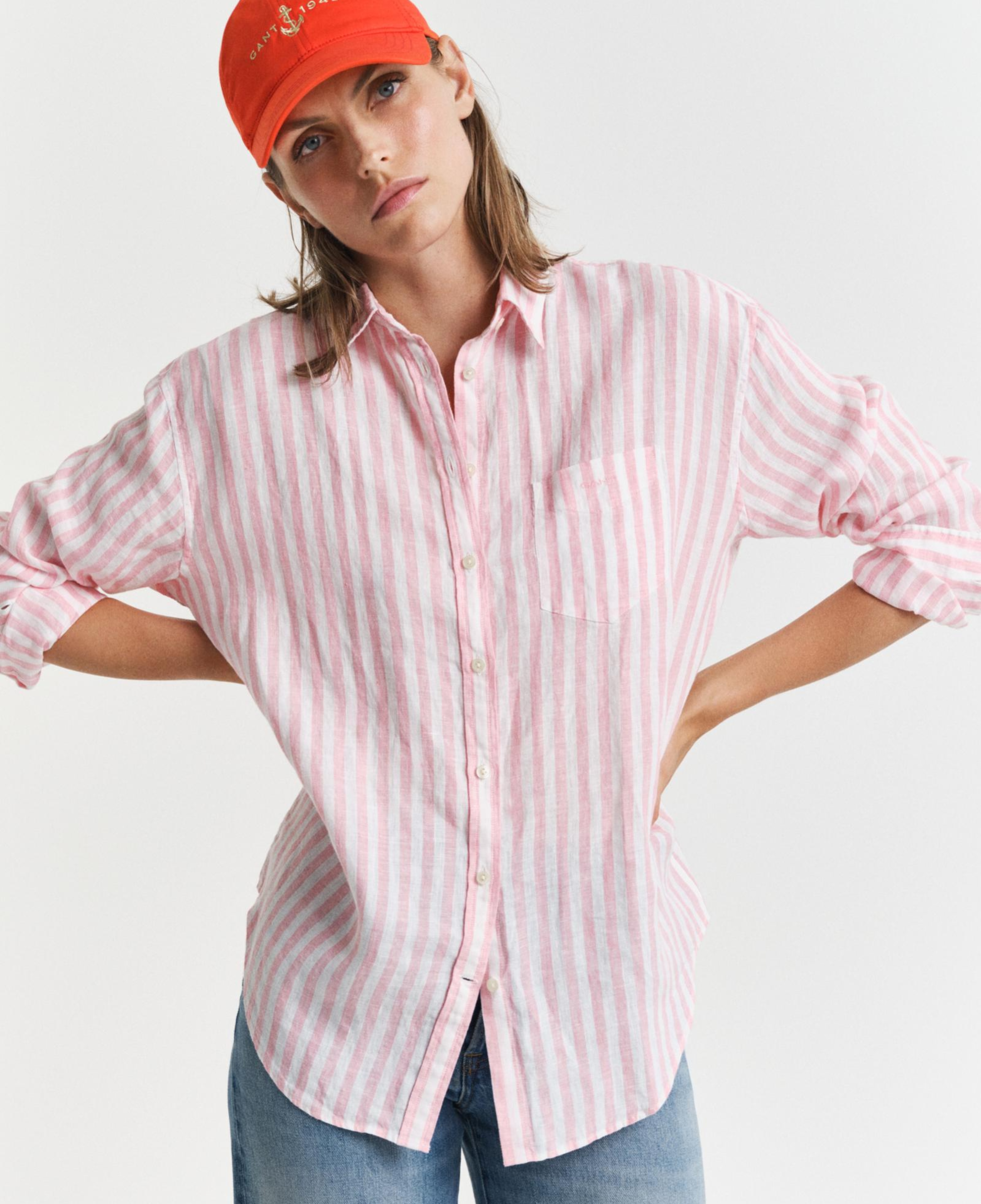 GANT Kadın Pembe Relaxed Fit Klasik Yaka Çizgili Gömlek