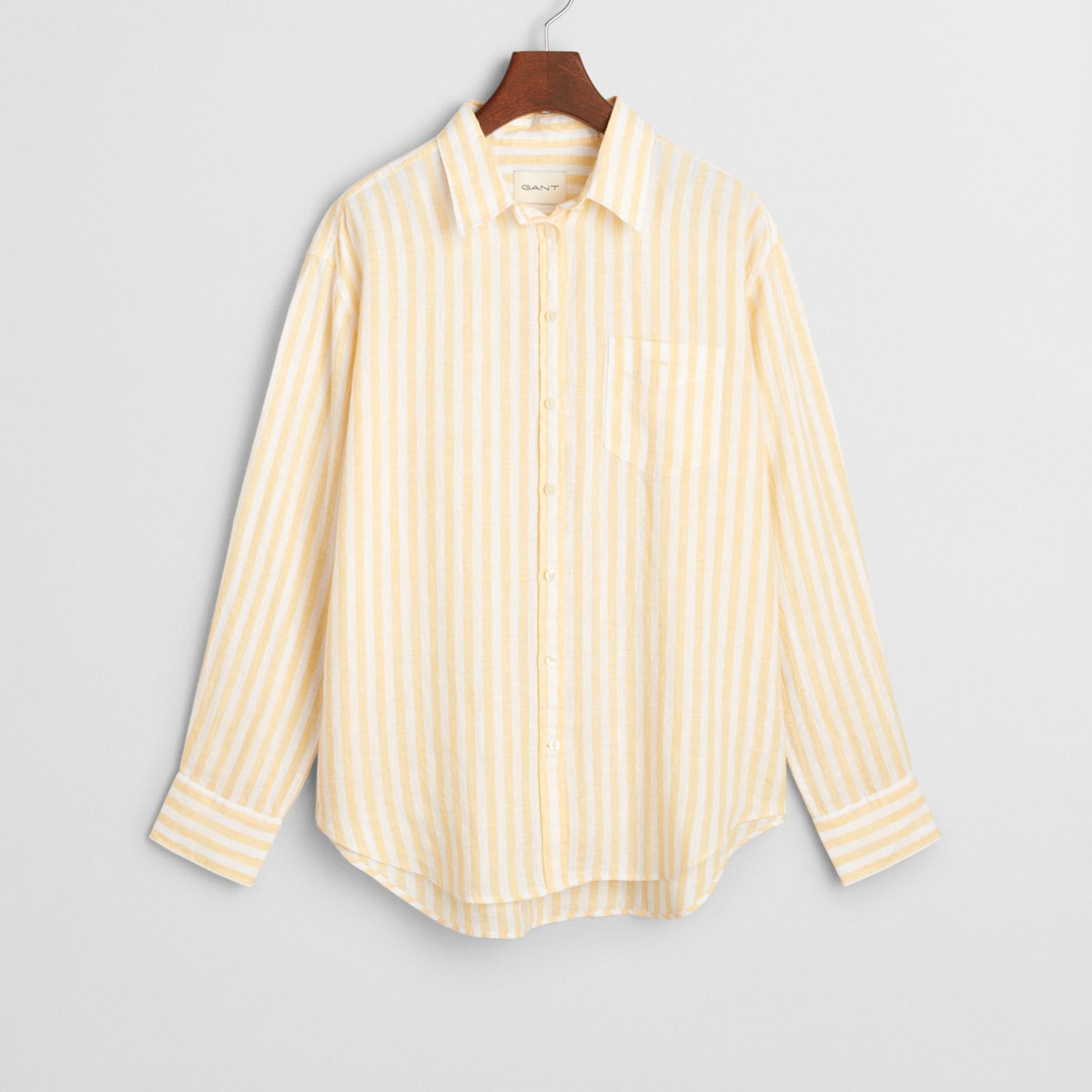 GANT Kadın Sarı Relaxed Fit Klasik Yaka Çizgili Gömlek