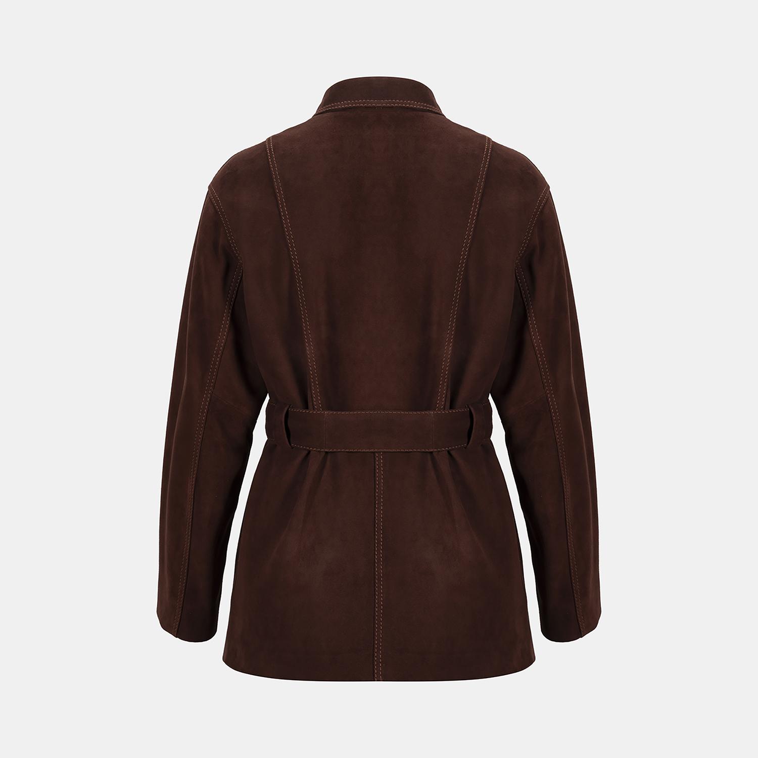 Kadın Bordo Fermuarlı Süet Trençkot