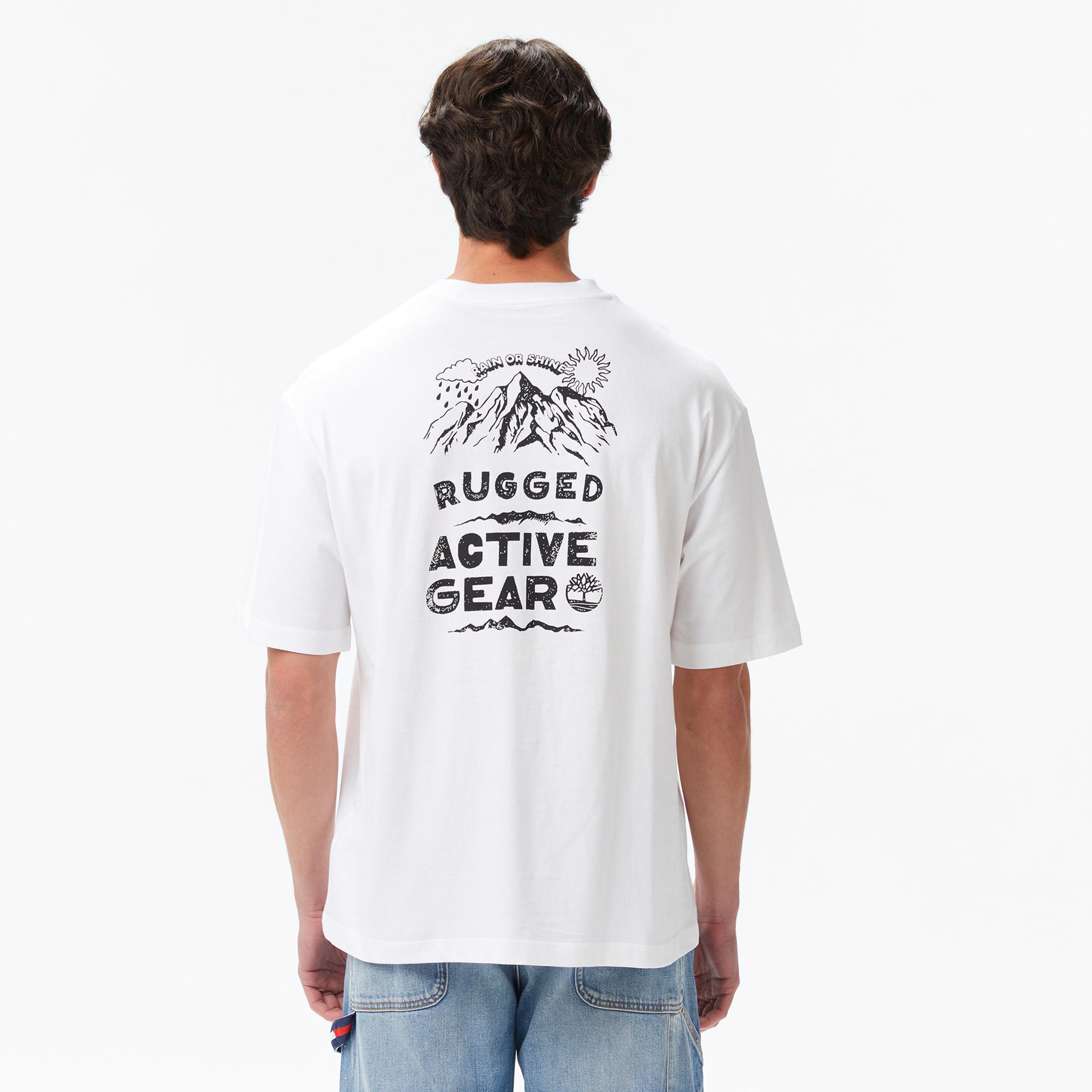 Timberland Rugged Mountaın" Back Graphıc Erkek Beyaz T-Shirt