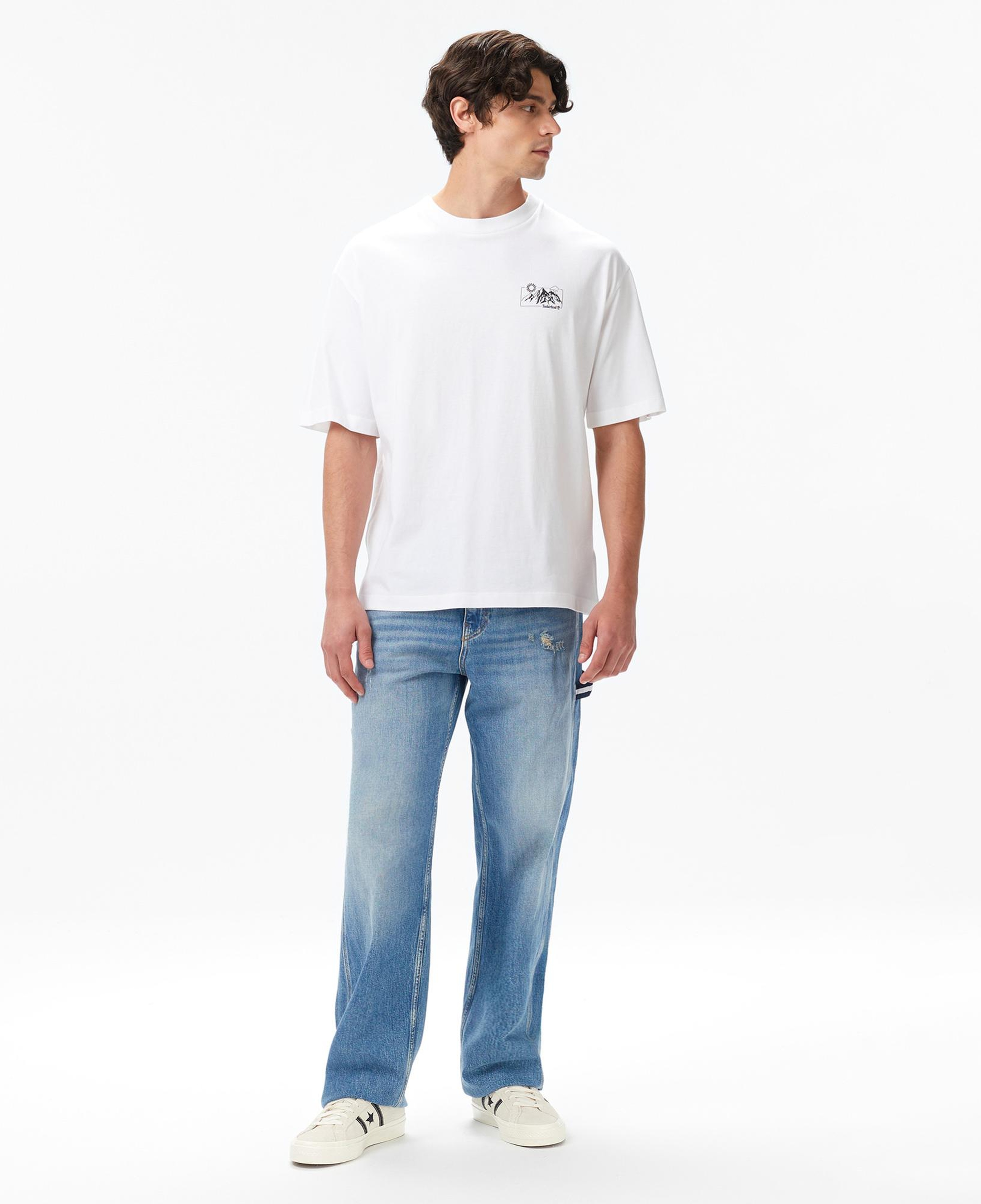 Timberland Rugged Mountaın" Back Graphıc Erkek Beyaz T-Shirt