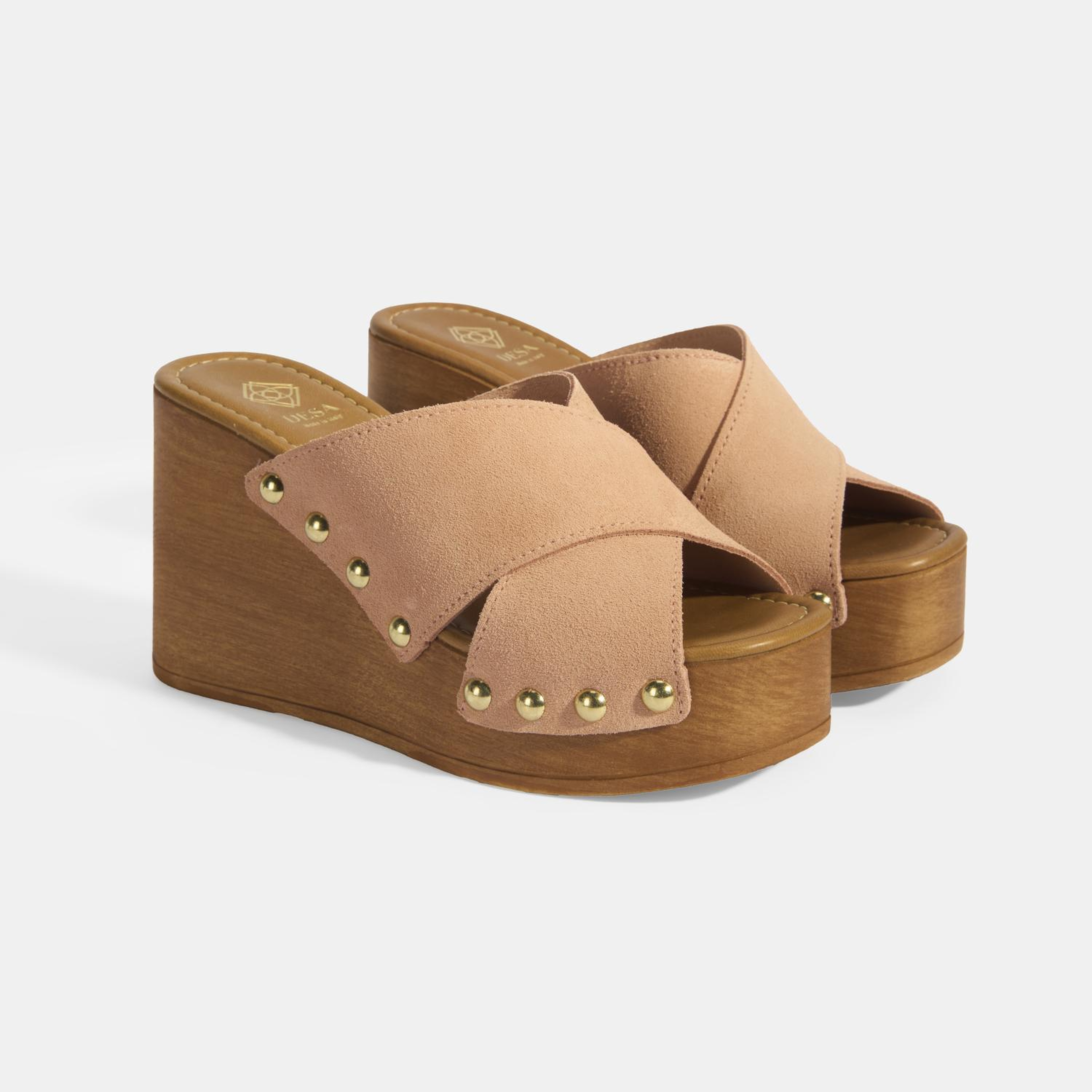 Kadın Pudra Zımba Detaylı Süet Dolgu Topuklu Terlik