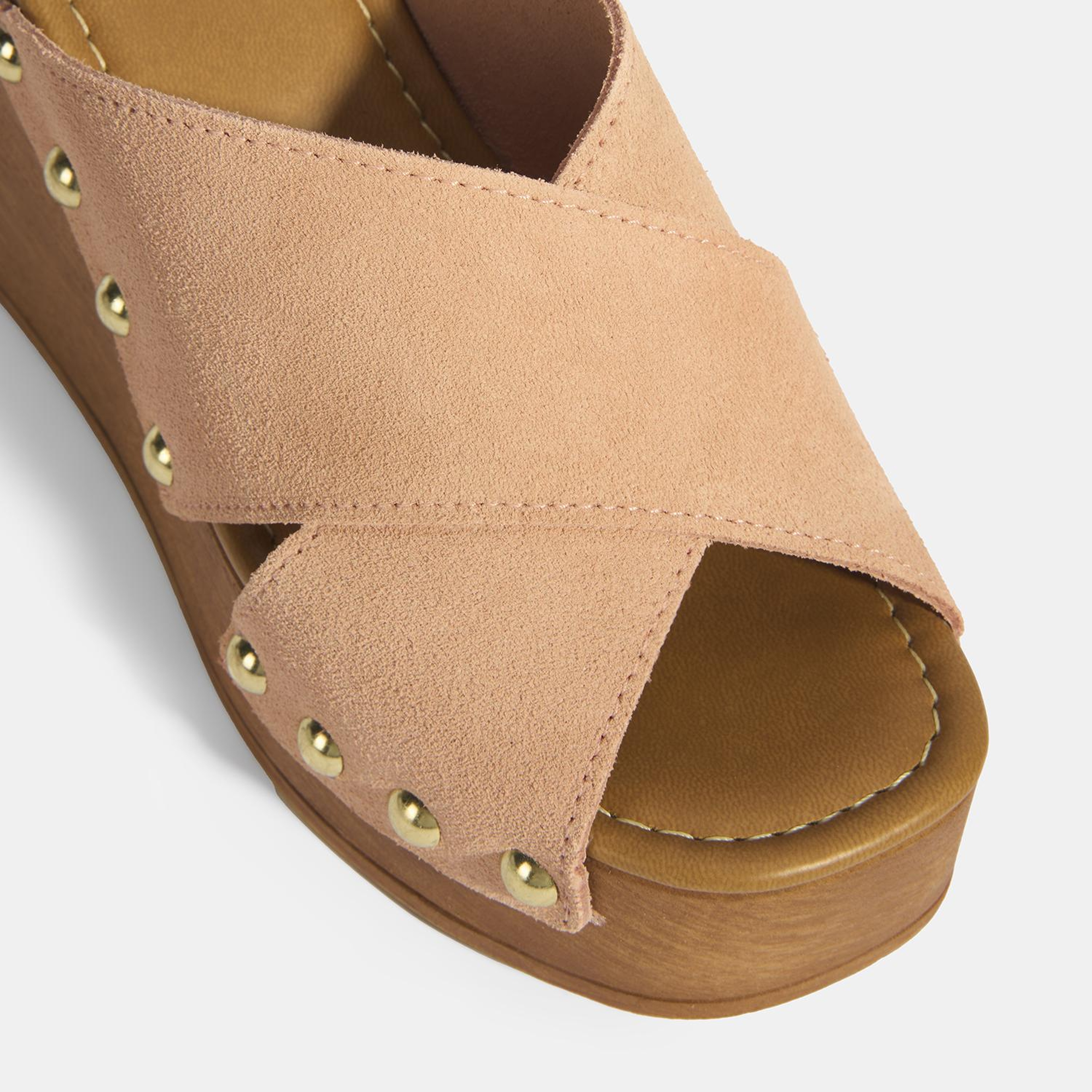 Kadın Pudra Zımba Detaylı Süet Dolgu Topuklu Terlik