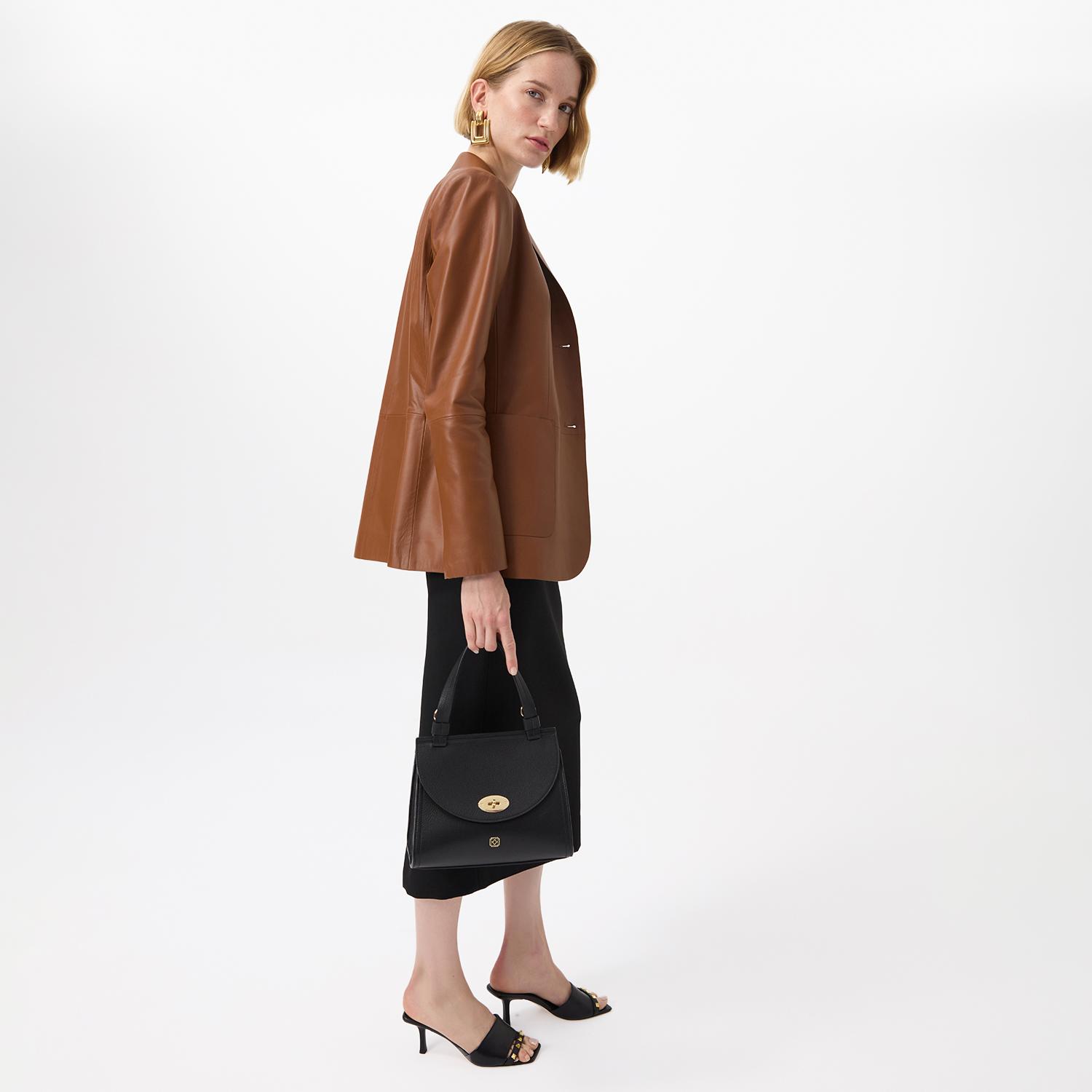 Angelea Kahve Kadın Blazer Deri Ceket