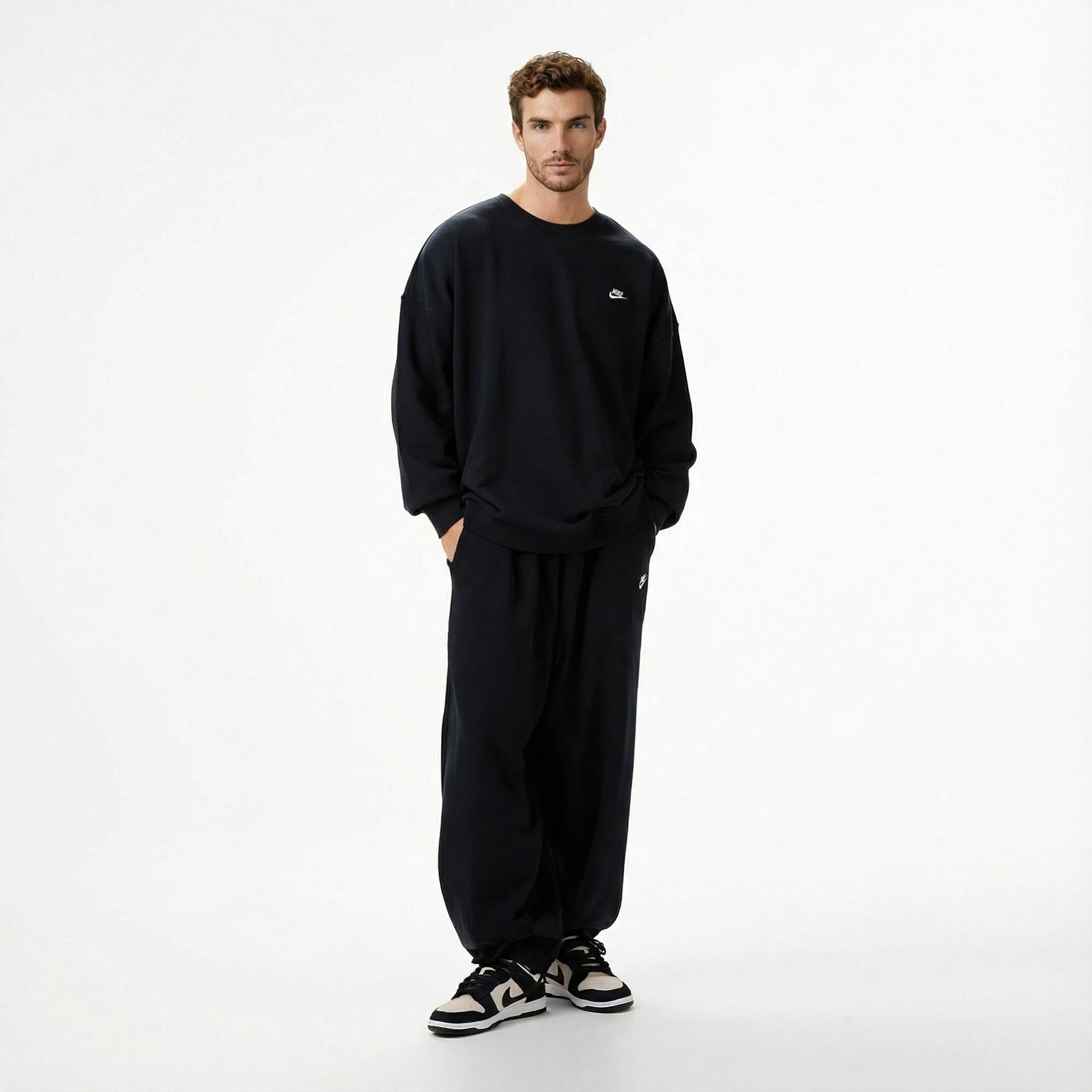 Nike Club Fleece Oversized Crew Erkek Siyah Sweatshirt