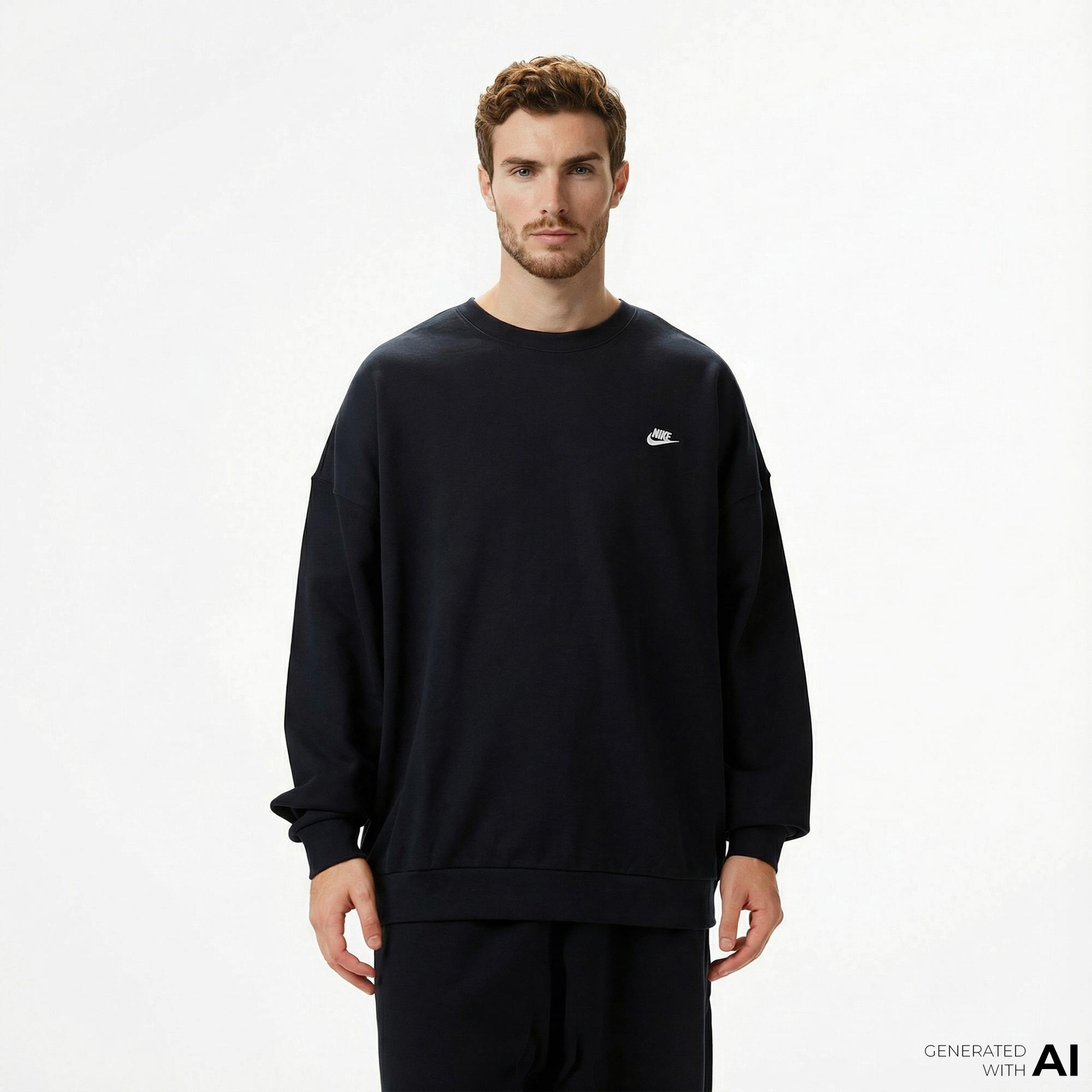 Nike Club Fleece Oversized Crew Erkek Siyah Sweatshirt