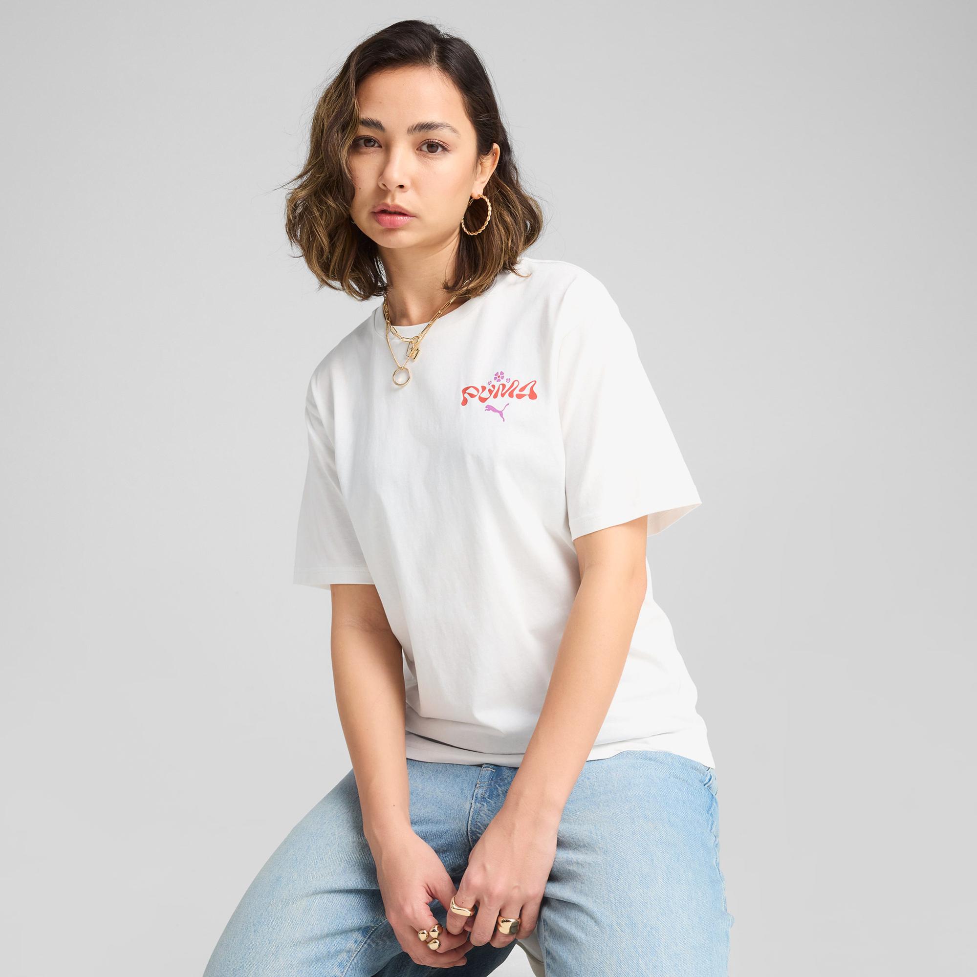 Puma Wardrobe Ess Graphic Kadın Beyaz T-Shirt
