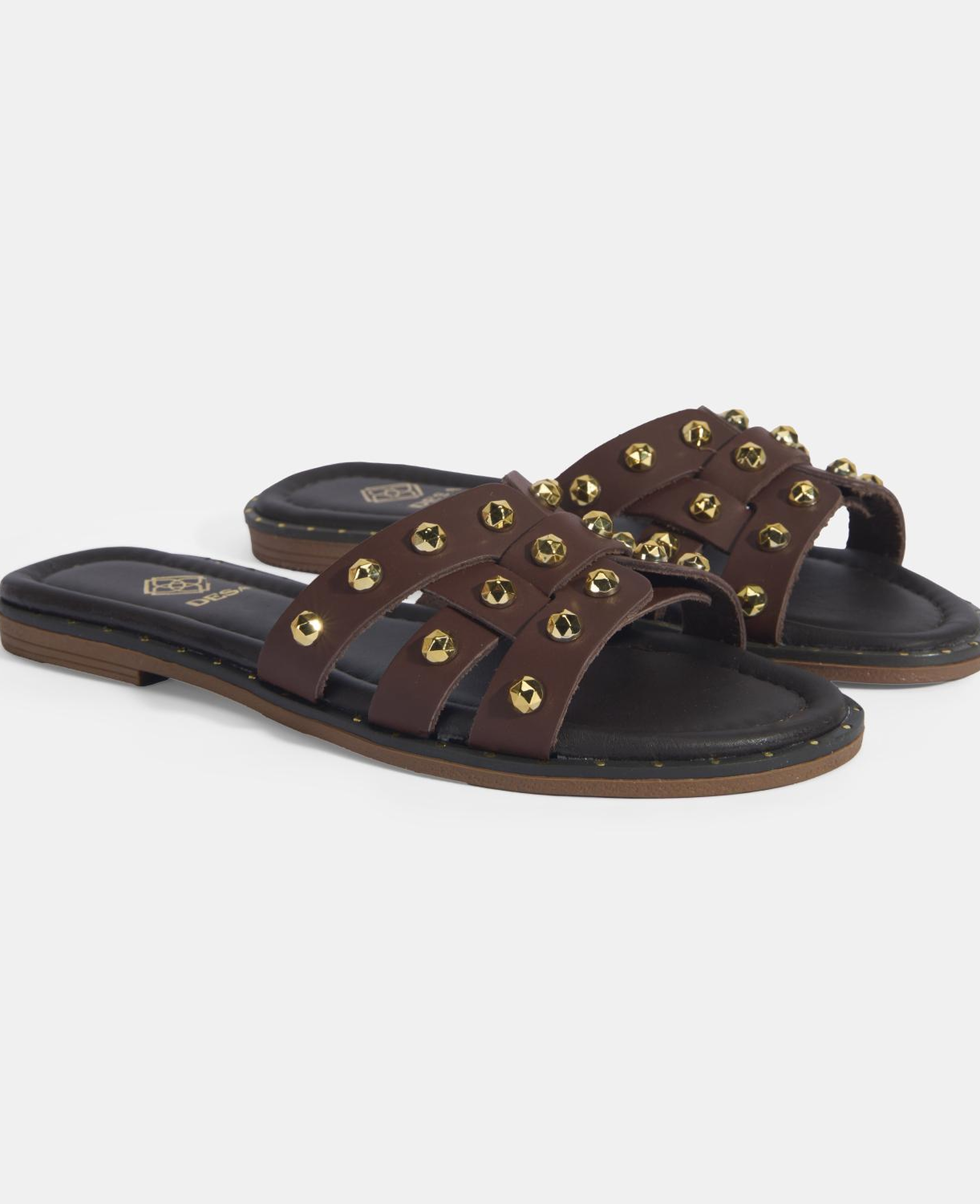 Kadın Kahve Zımba Detaylı Deri Terlik