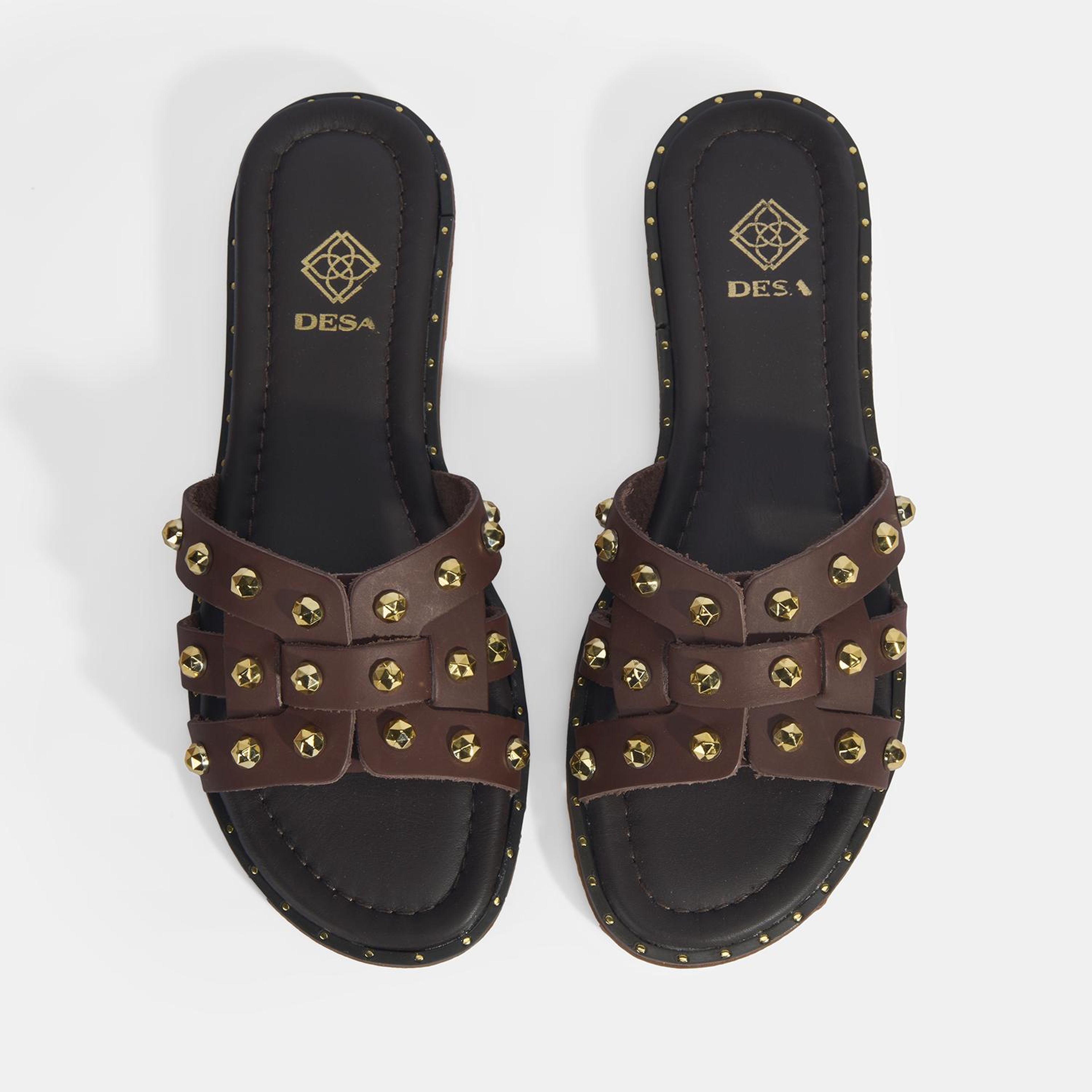 Kadın Kahve Zımba Detaylı Deri Terlik