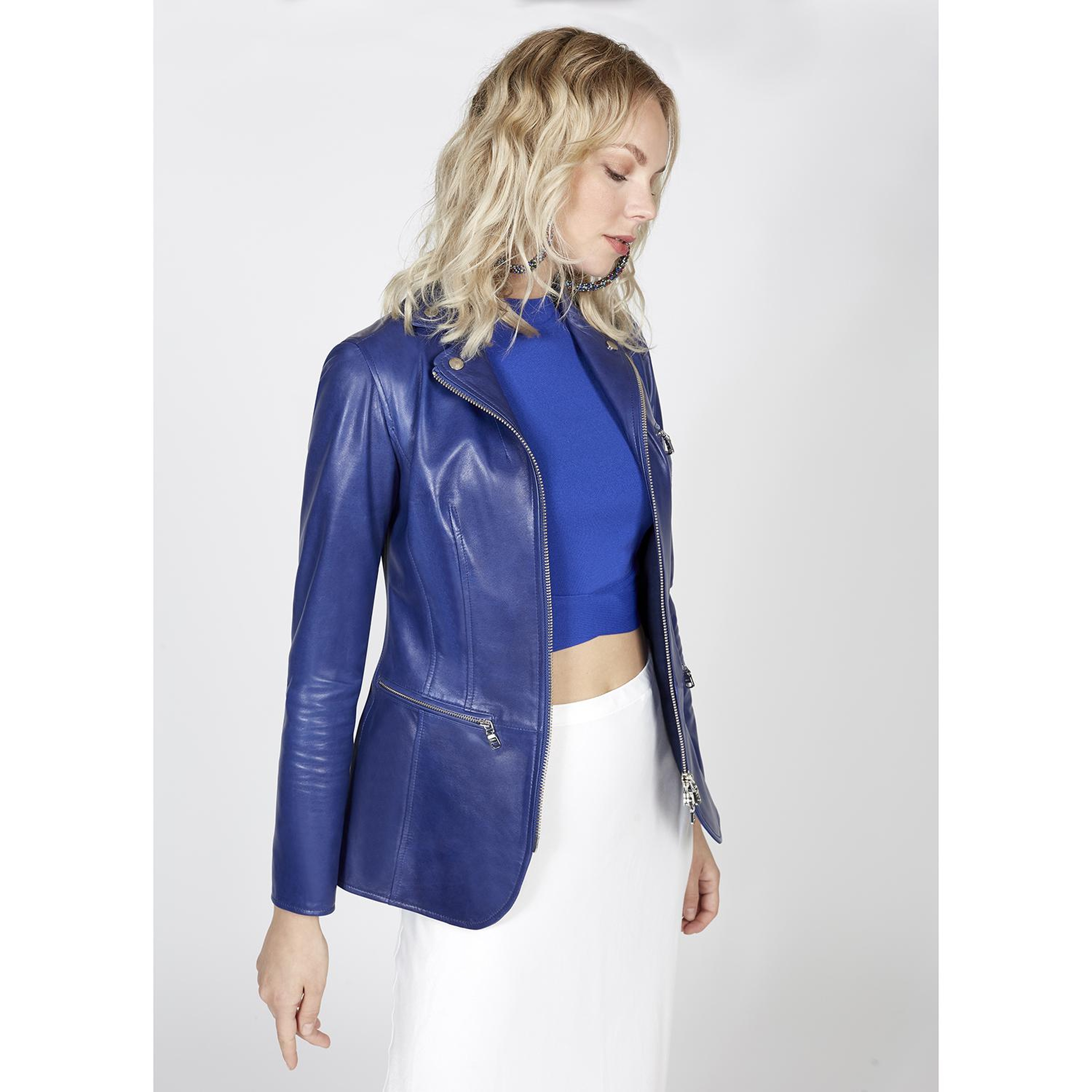 Elenore Kadın Lacivert Deri Blazer Spor Ceket
