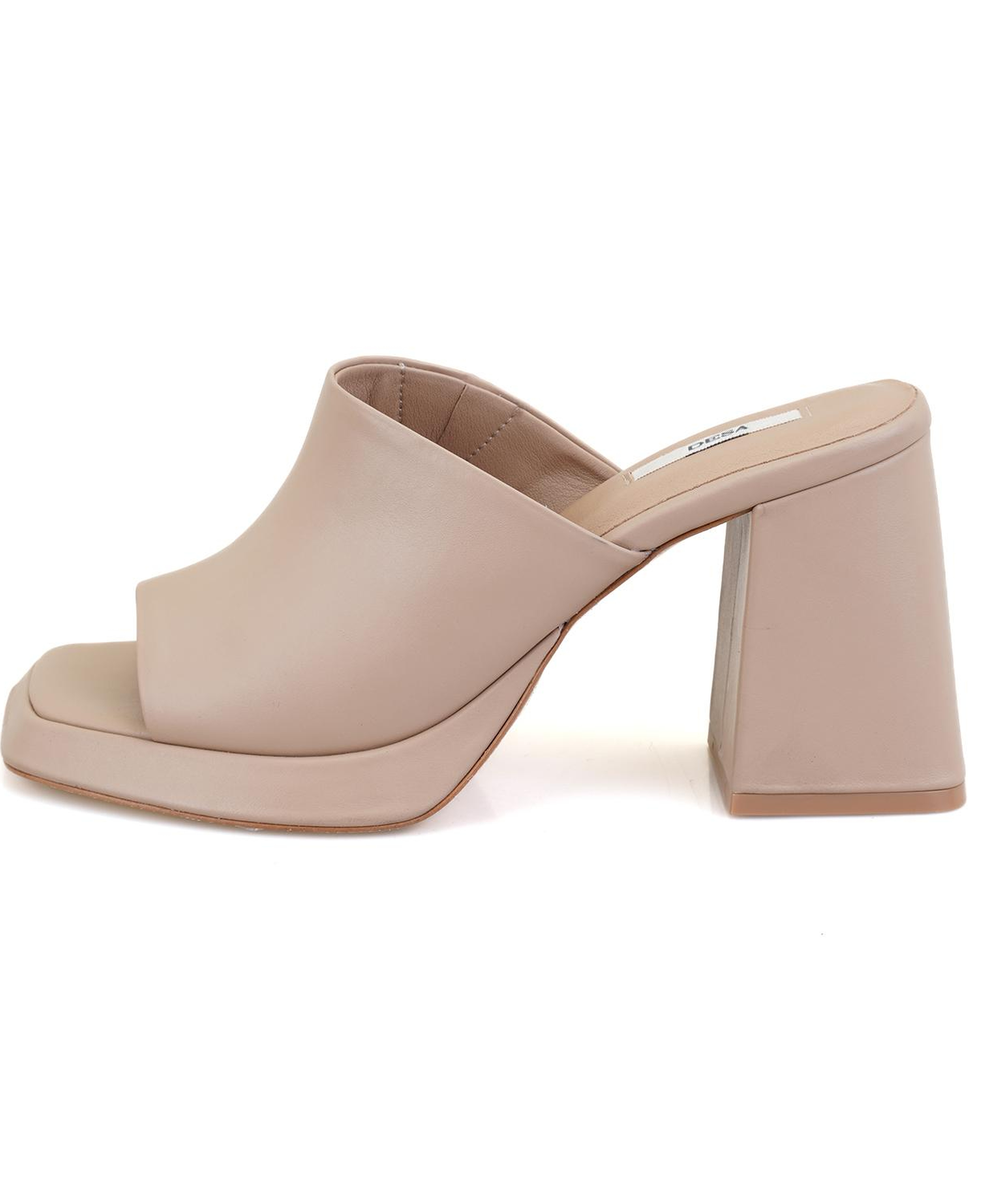 Kadın Bej Topuklu Napa Deri Terlik