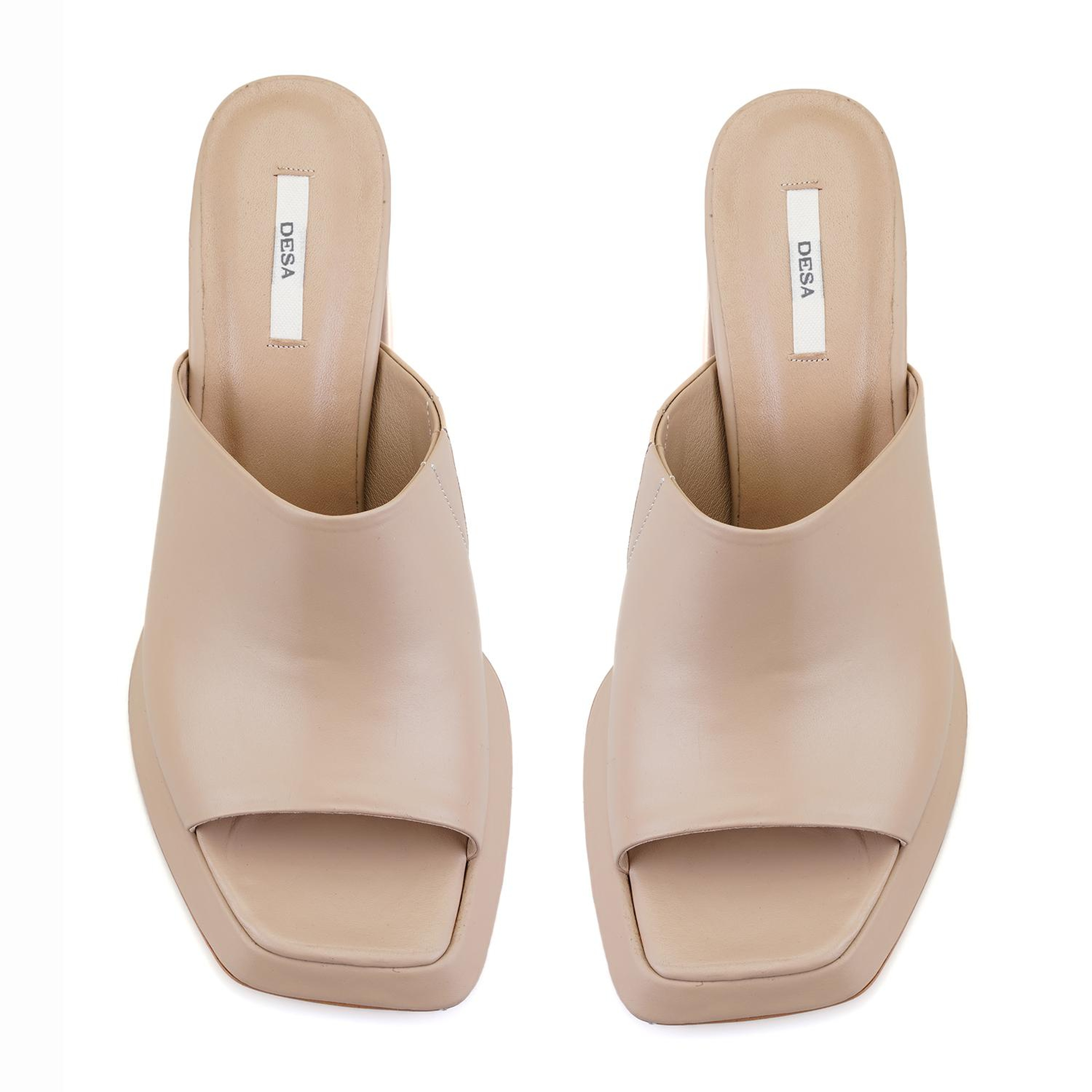 Kadın Bej Topuklu Napa Deri Terlik